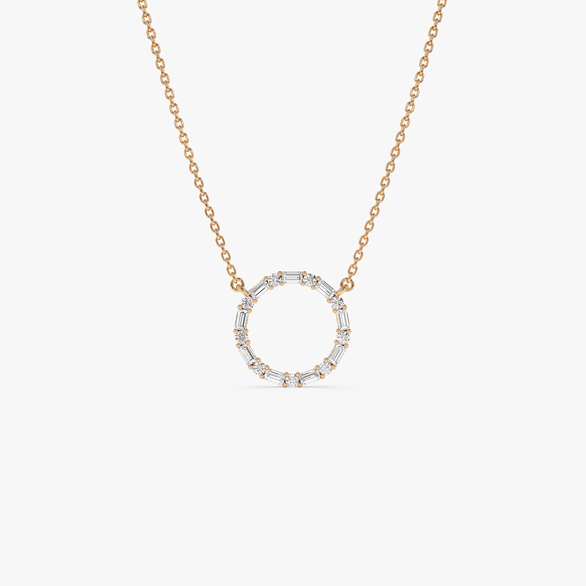 14k Baguette & Round Diamond Circle Necklace - Image 8
