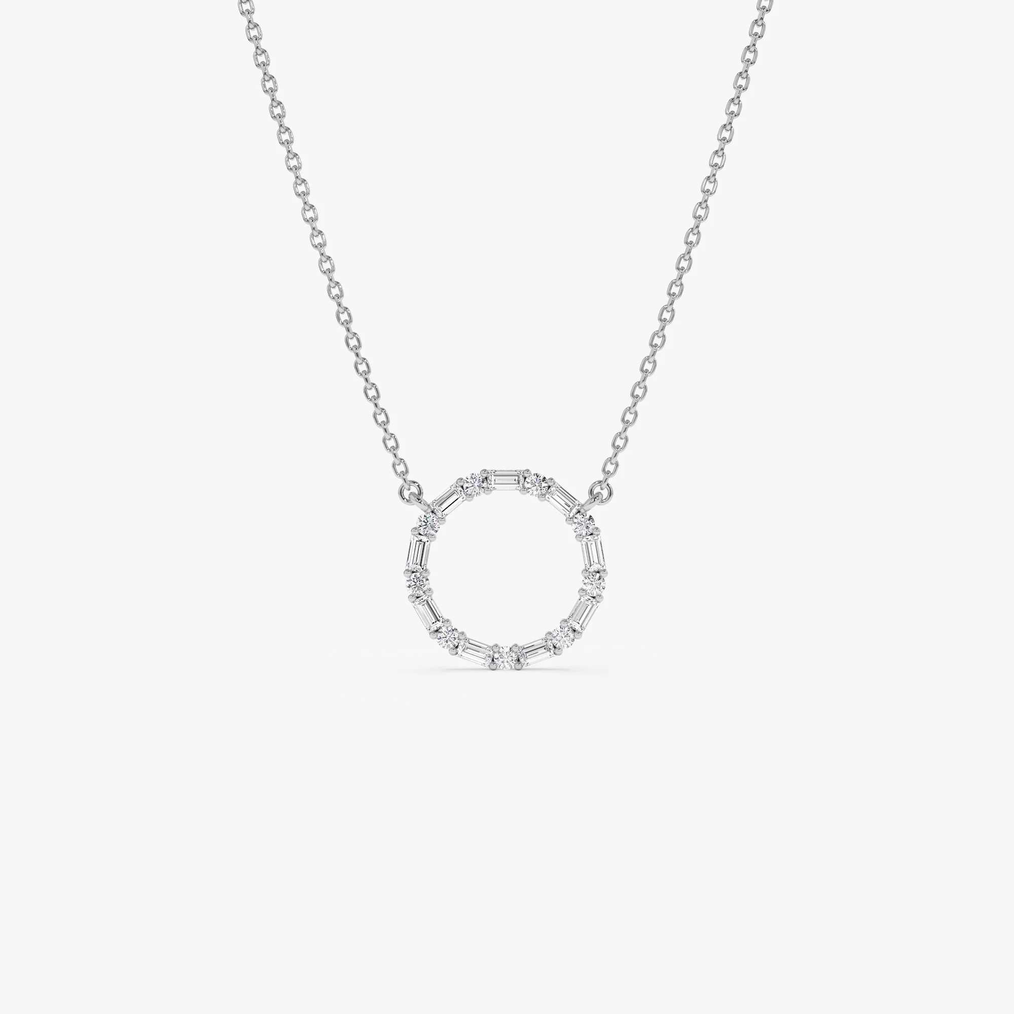 14k Baguette & Round Diamond Circle Necklace - Image 9