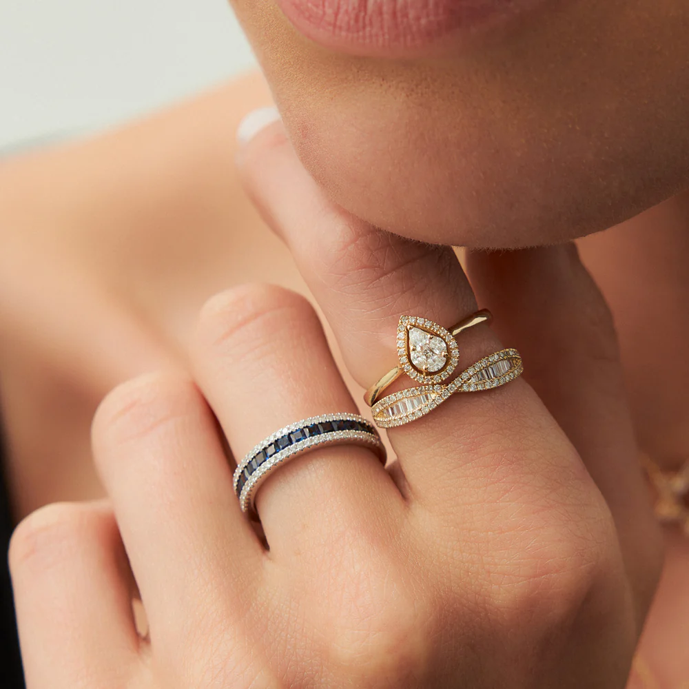 14k Baguette & Round Diamond Nesting Ring - Image 3