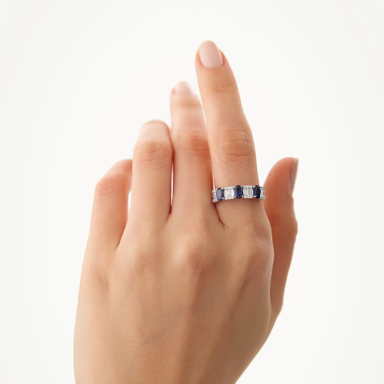 14K Baguette & Round Diamond with Genuine Sapphire Ring - Image 3