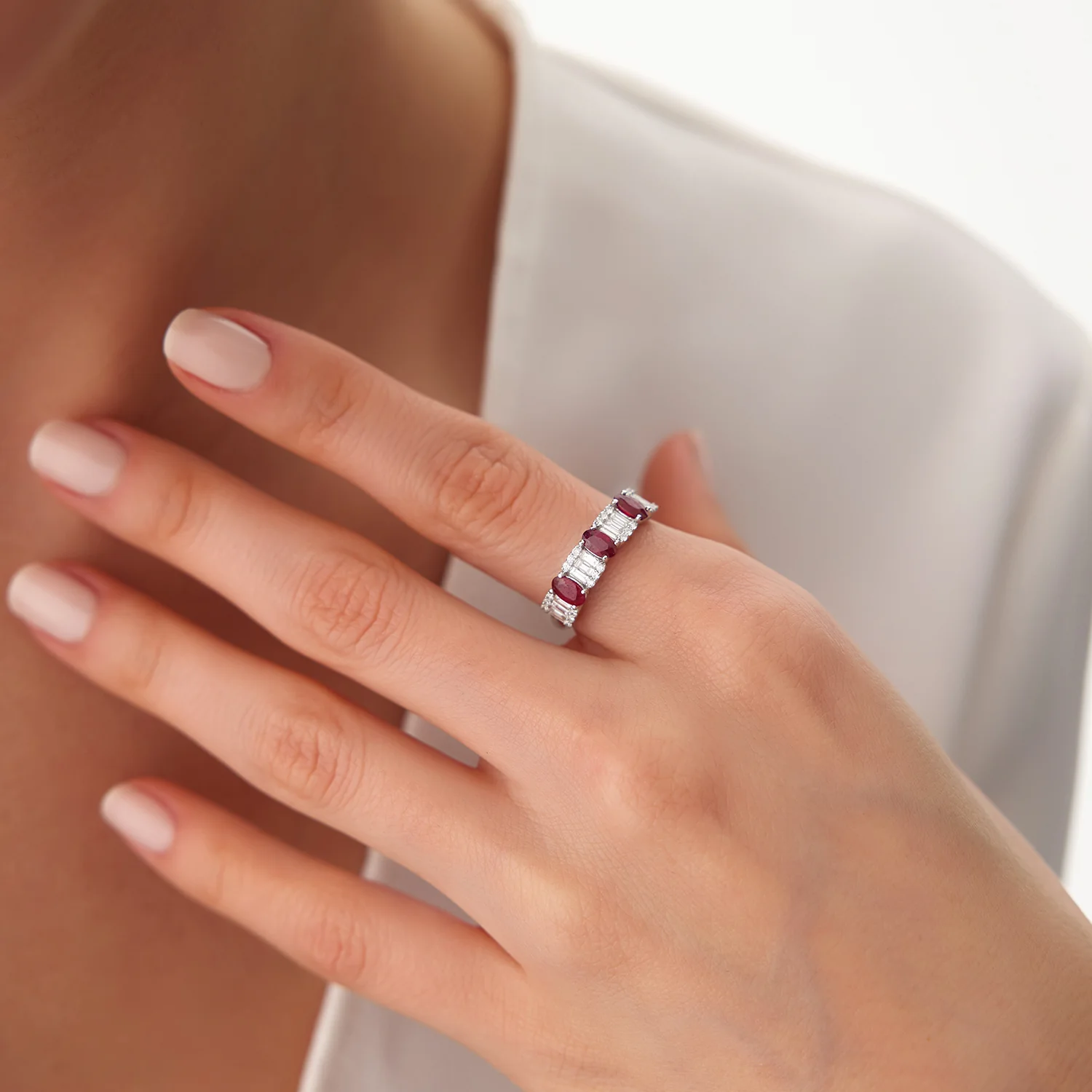 14K Baguette & Round Diamond with Genuine Ruby Ring - Image 3