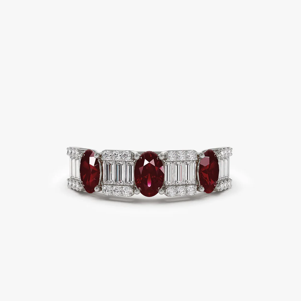 14K Baguette & Round Diamond with Genuine Ruby Ring - Image 5
