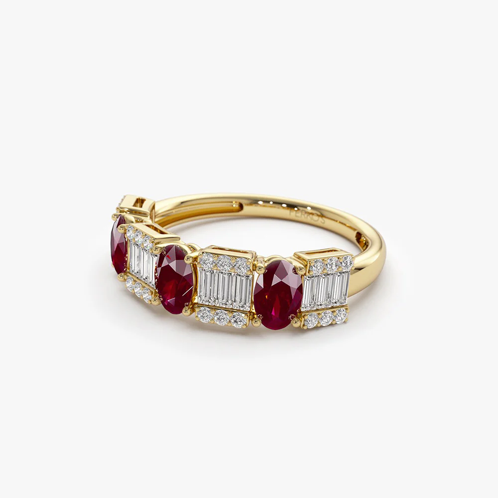 14K Baguette & Round Diamond with Genuine Ruby Ring - Image 7