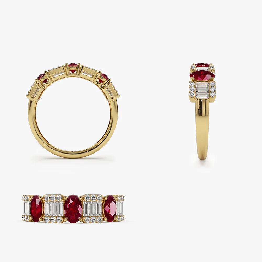14K Baguette & Round Diamond with Genuine Ruby Ring - Image 8