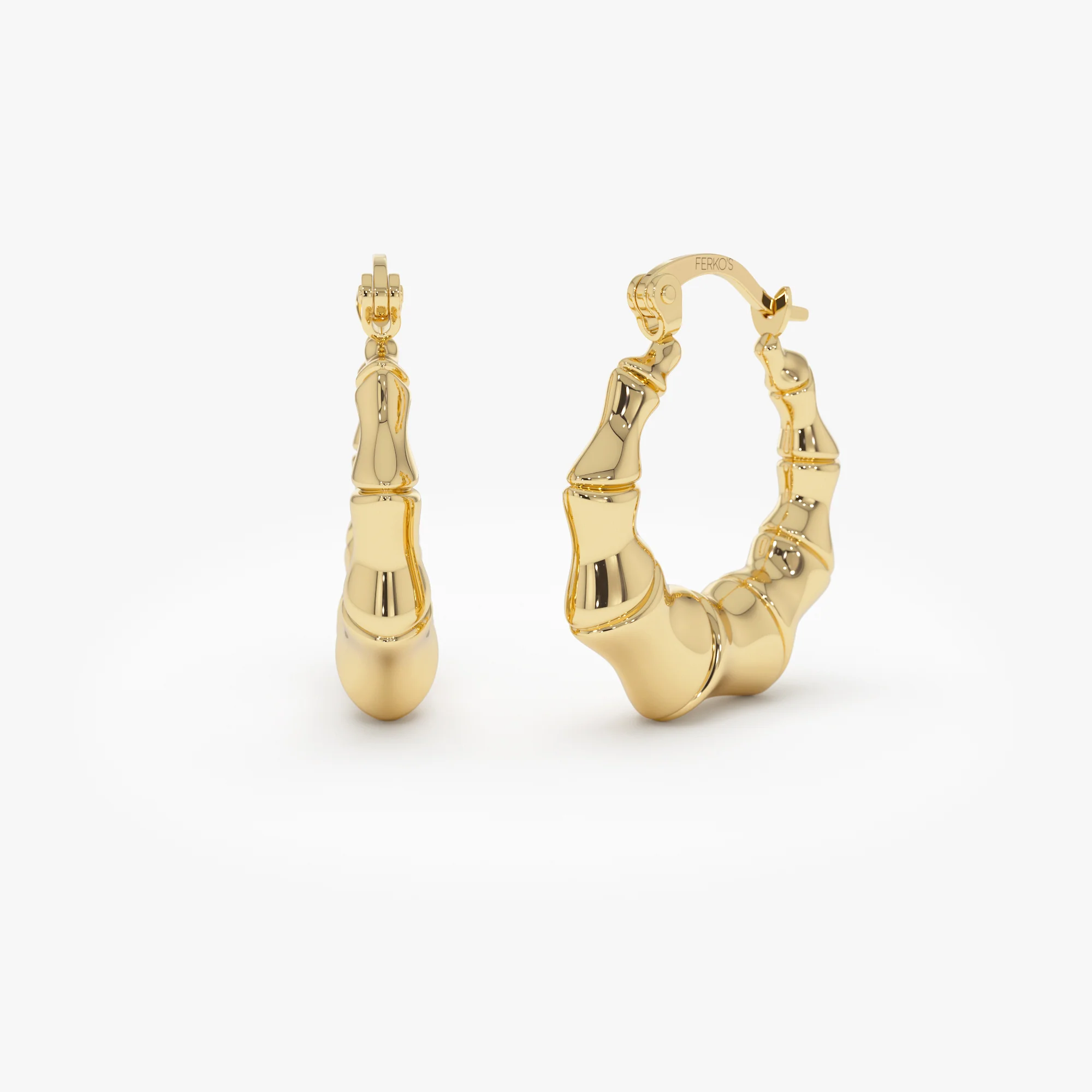 14k Bamboo Style Hoop Earrings