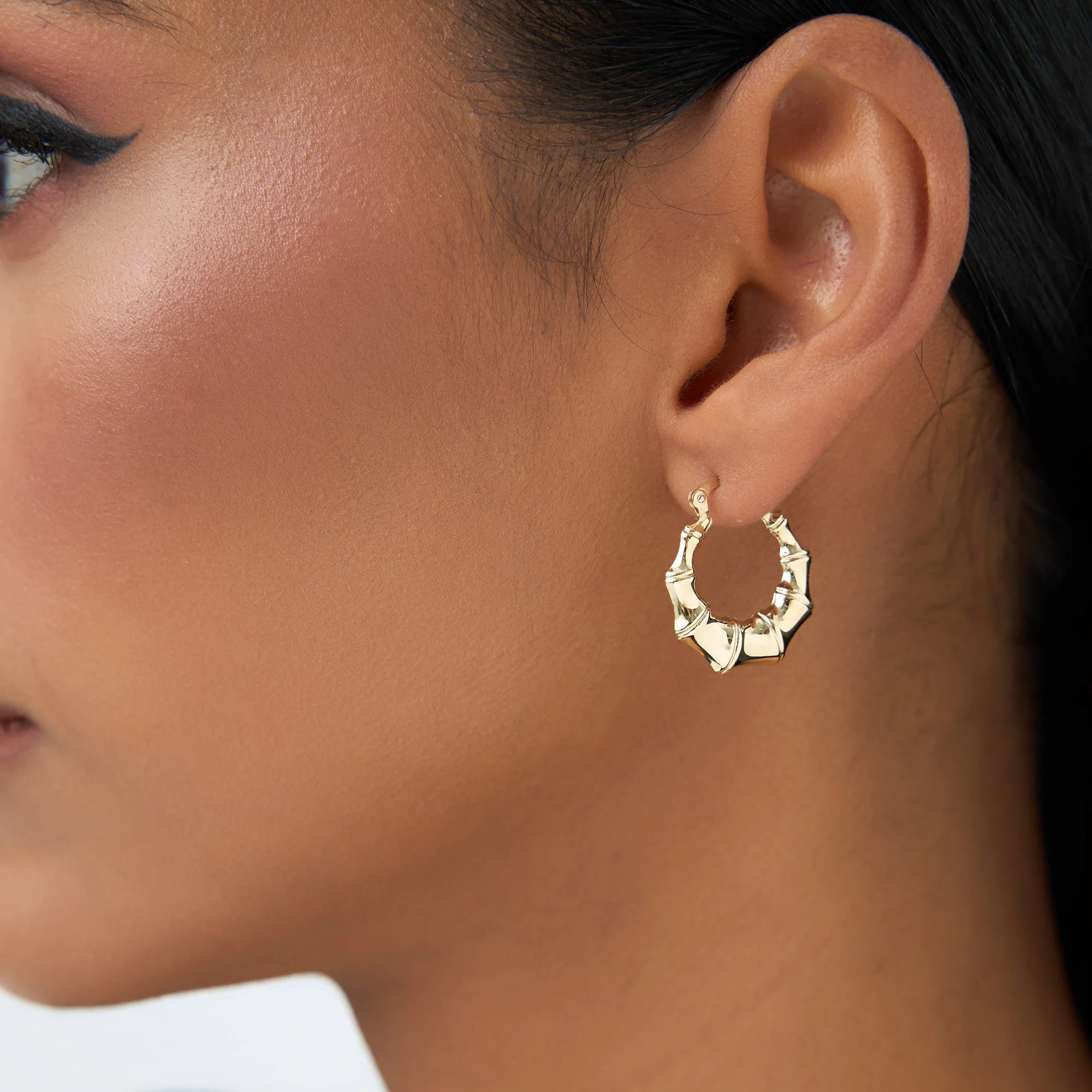 14k Bamboo Style Hoop Earrings - Image 2