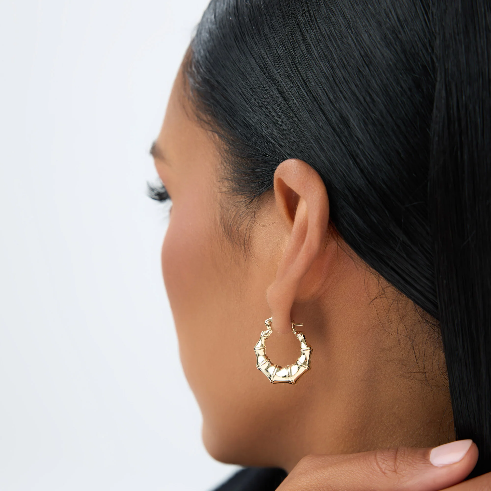 14k Bamboo Style Hoop Earrings - Image 3