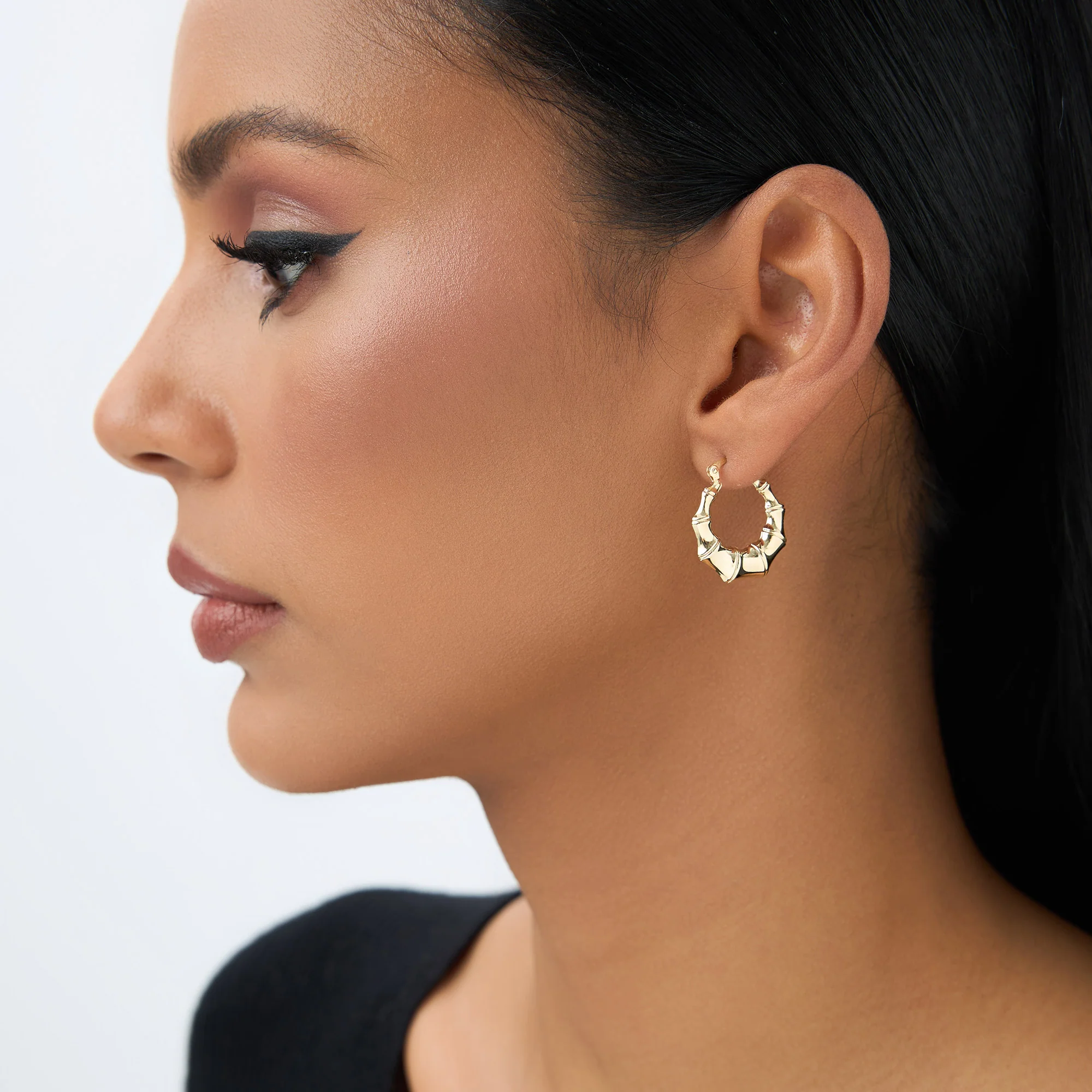 14k Bamboo Style Hoop Earrings - Image 5