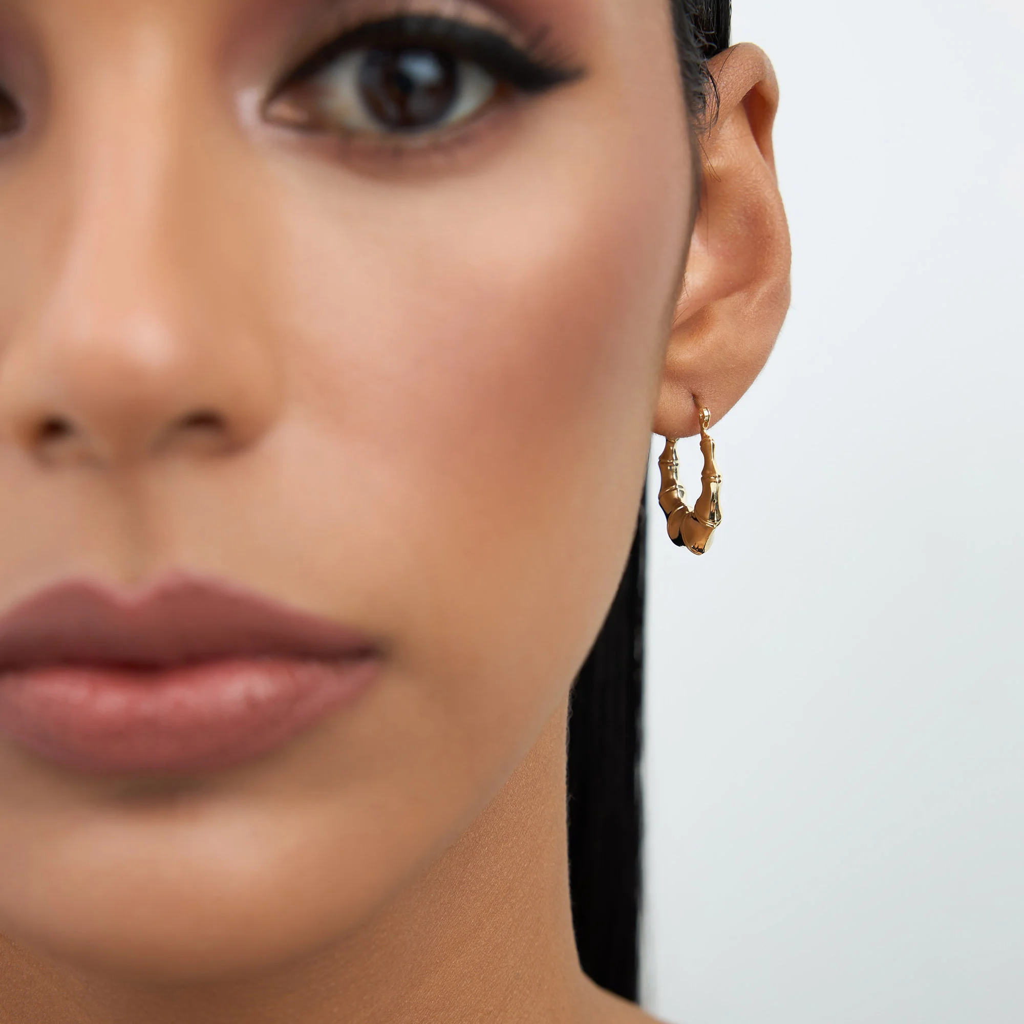 14k Bamboo Style Hoop Earrings - Image 6