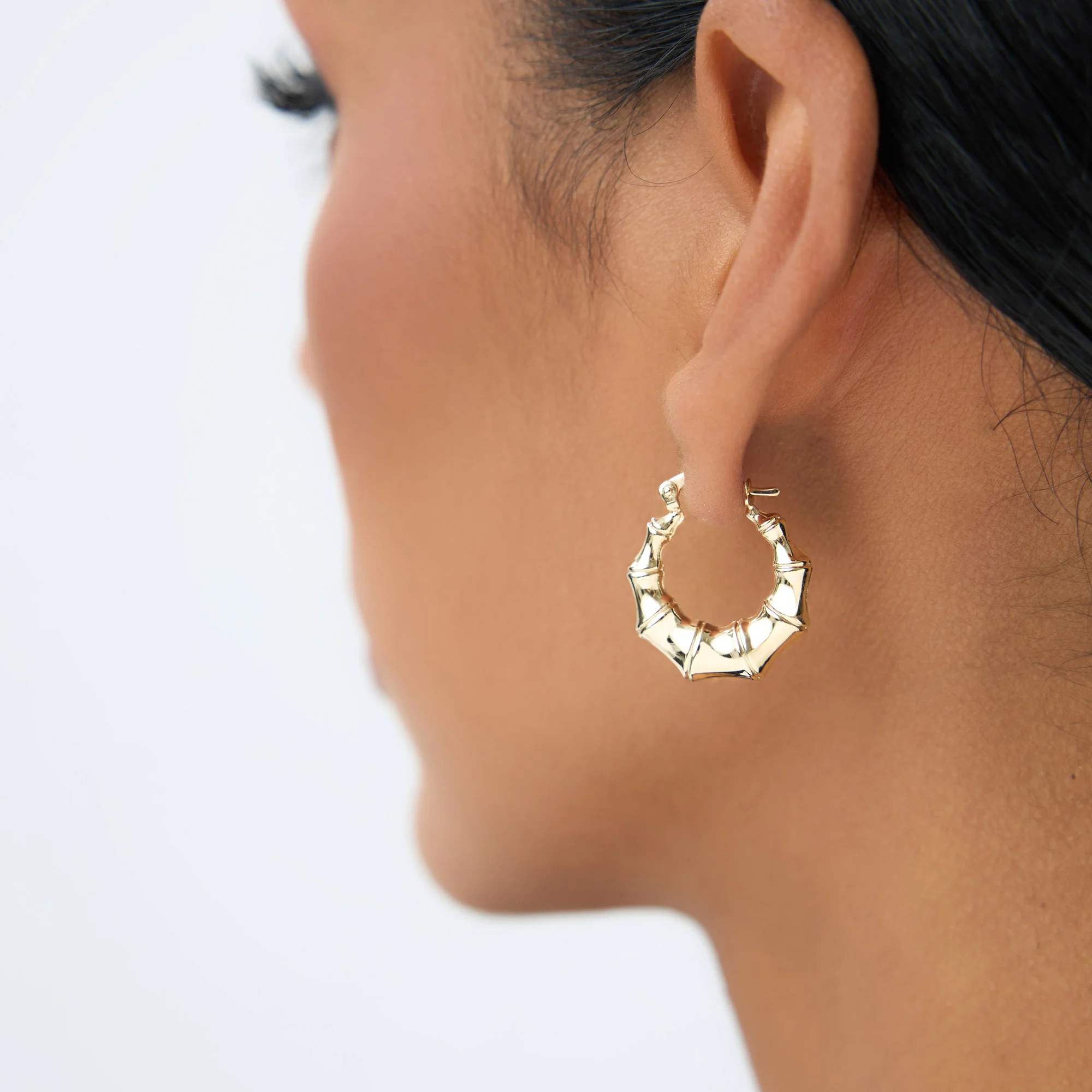 14k Bamboo Style Hoop Earrings - Image 7