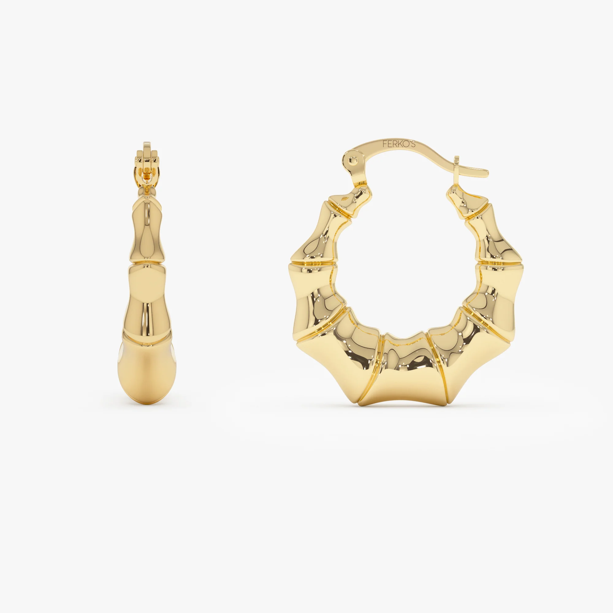 14k Bamboo Style Hoop Earrings - Image 8