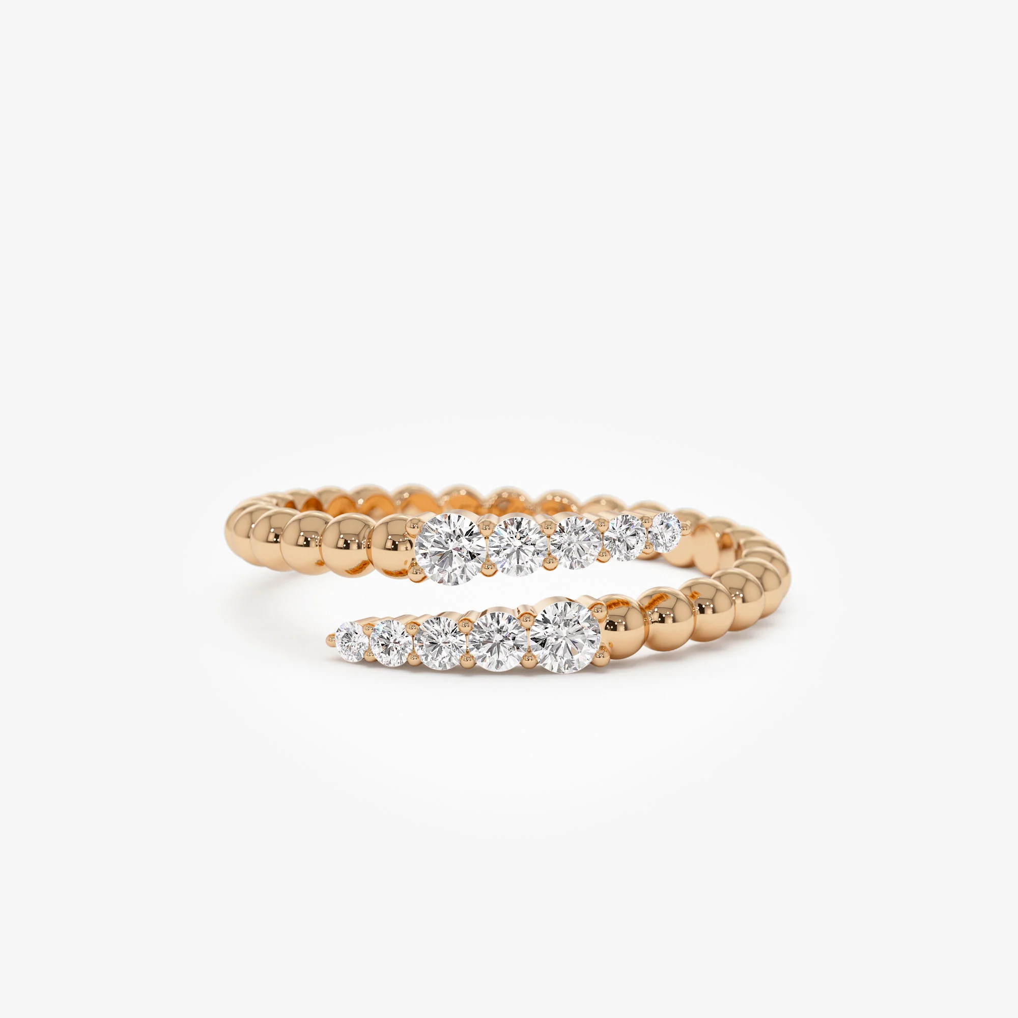14k Beaded Diamond Cross Over Ring - Image 4