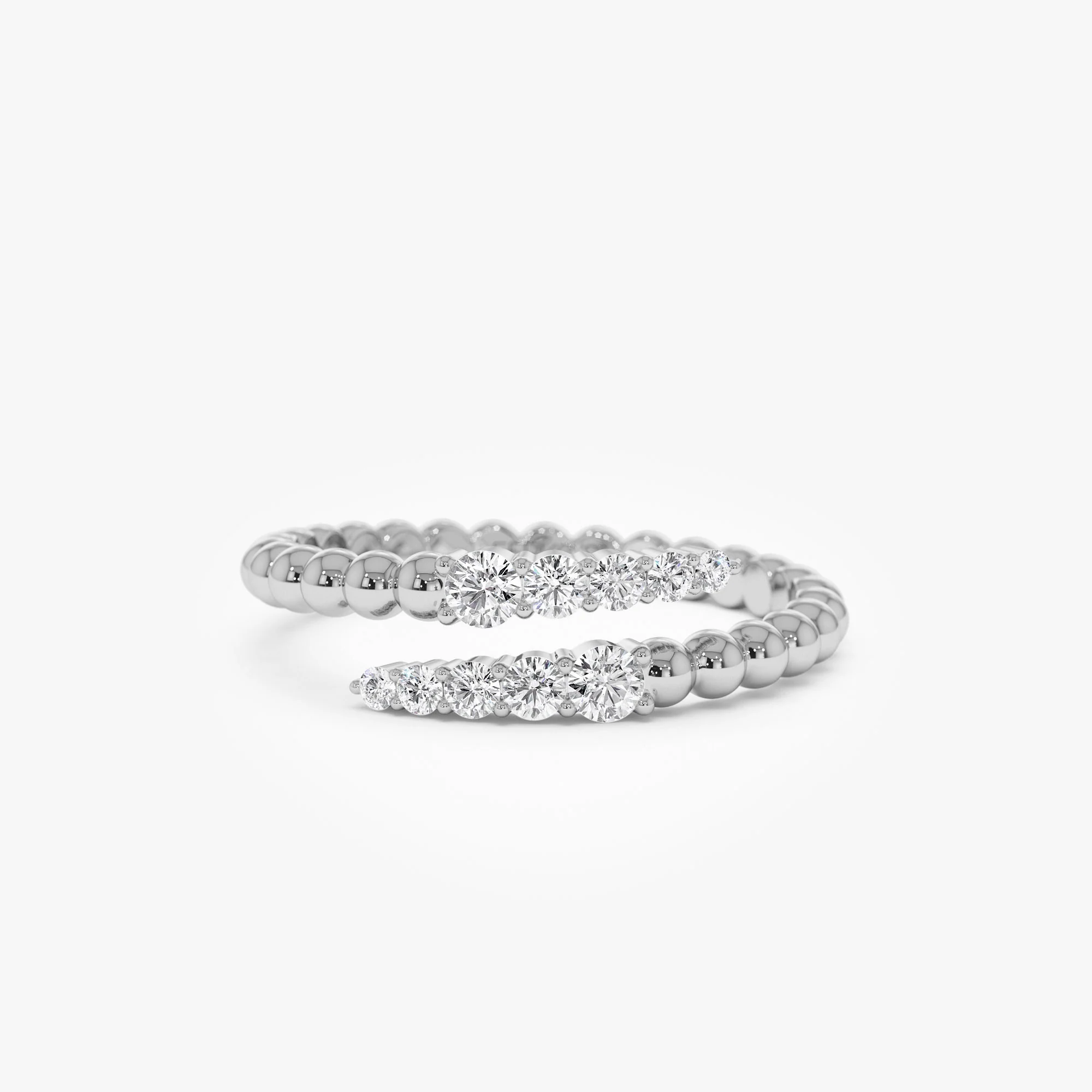14k Beaded Diamond Cross Over Ring - Image 5