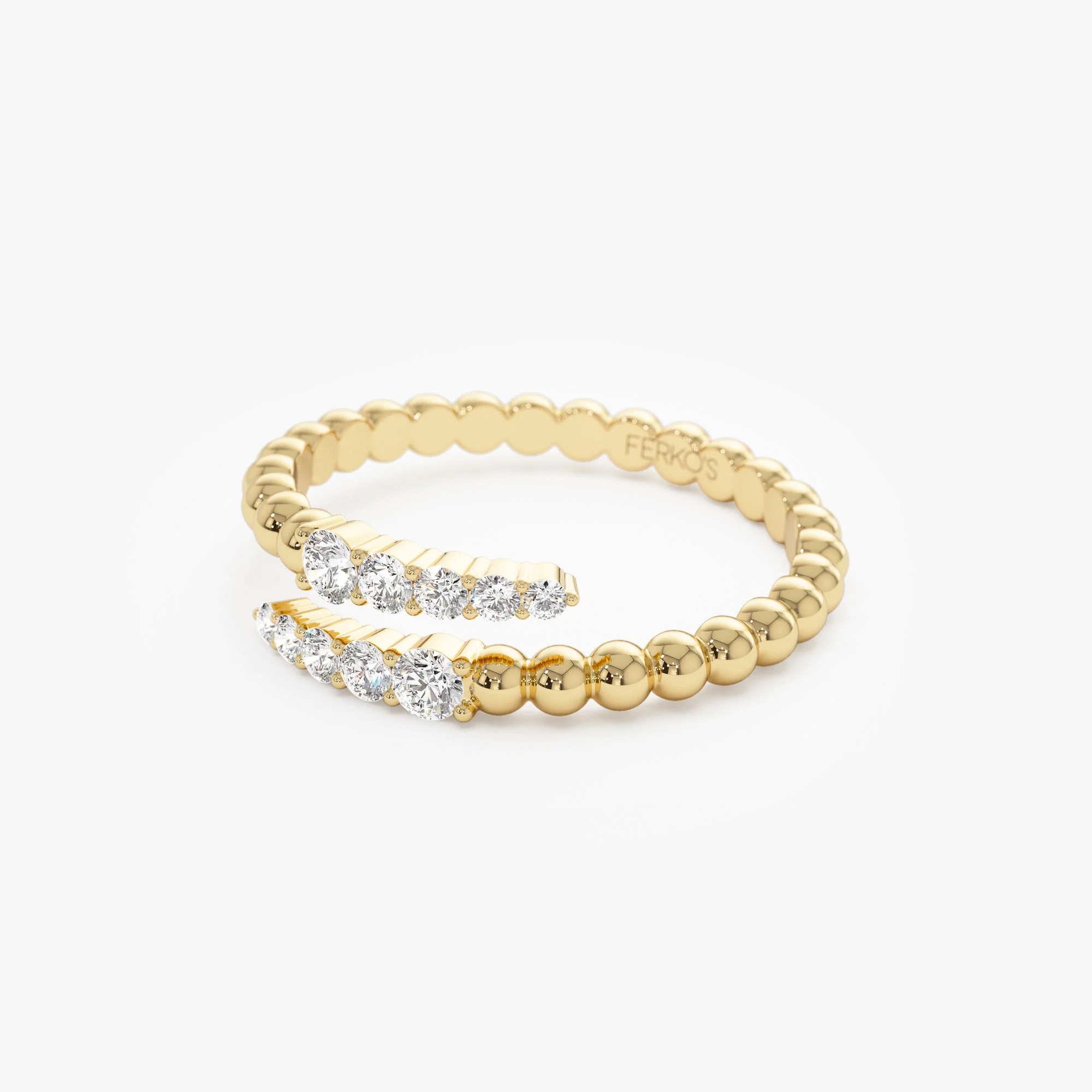 14k Beaded Diamond Cross Over Ring - Image 6