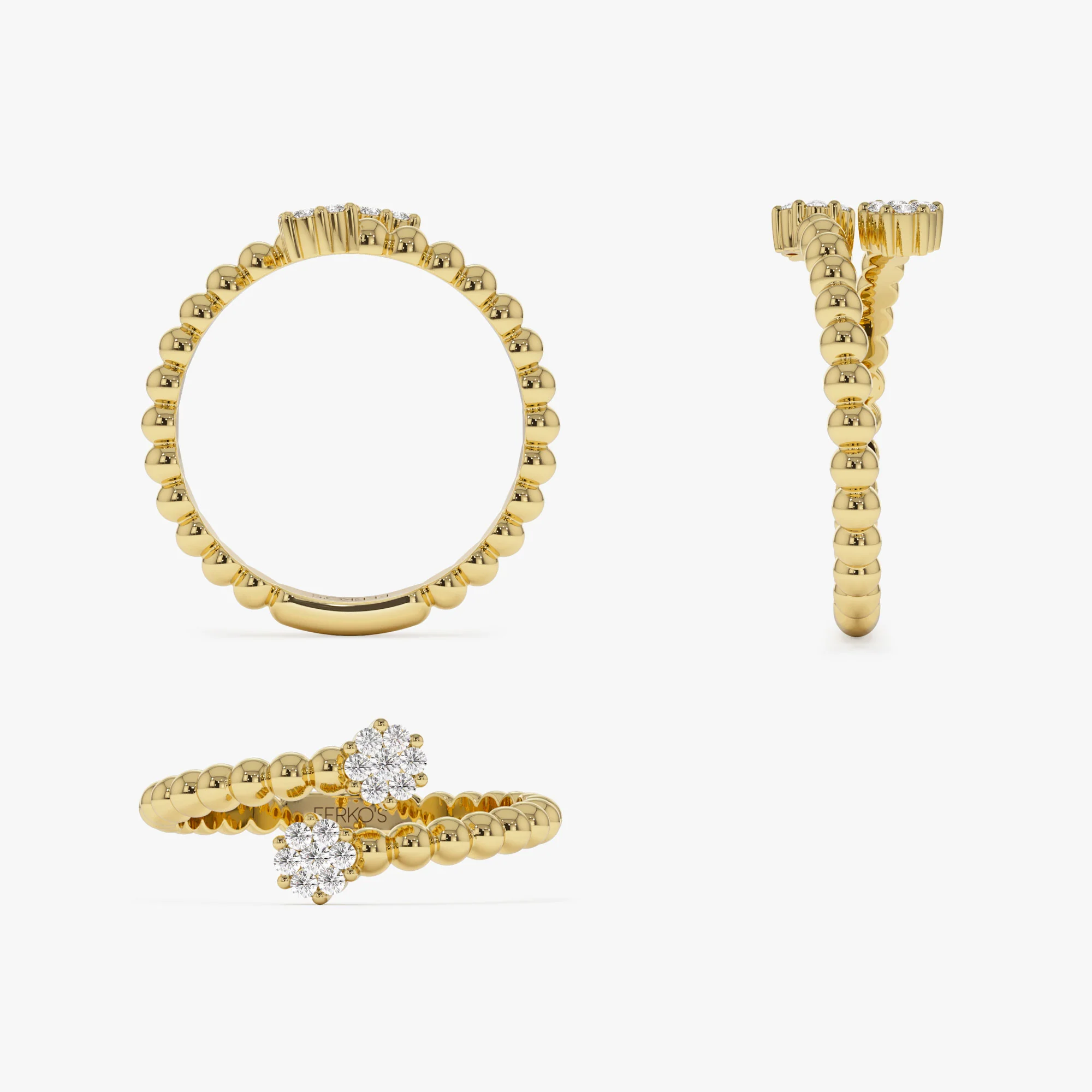 14k Beaded Open Bypass Diamond Illusion Ring - Image 8