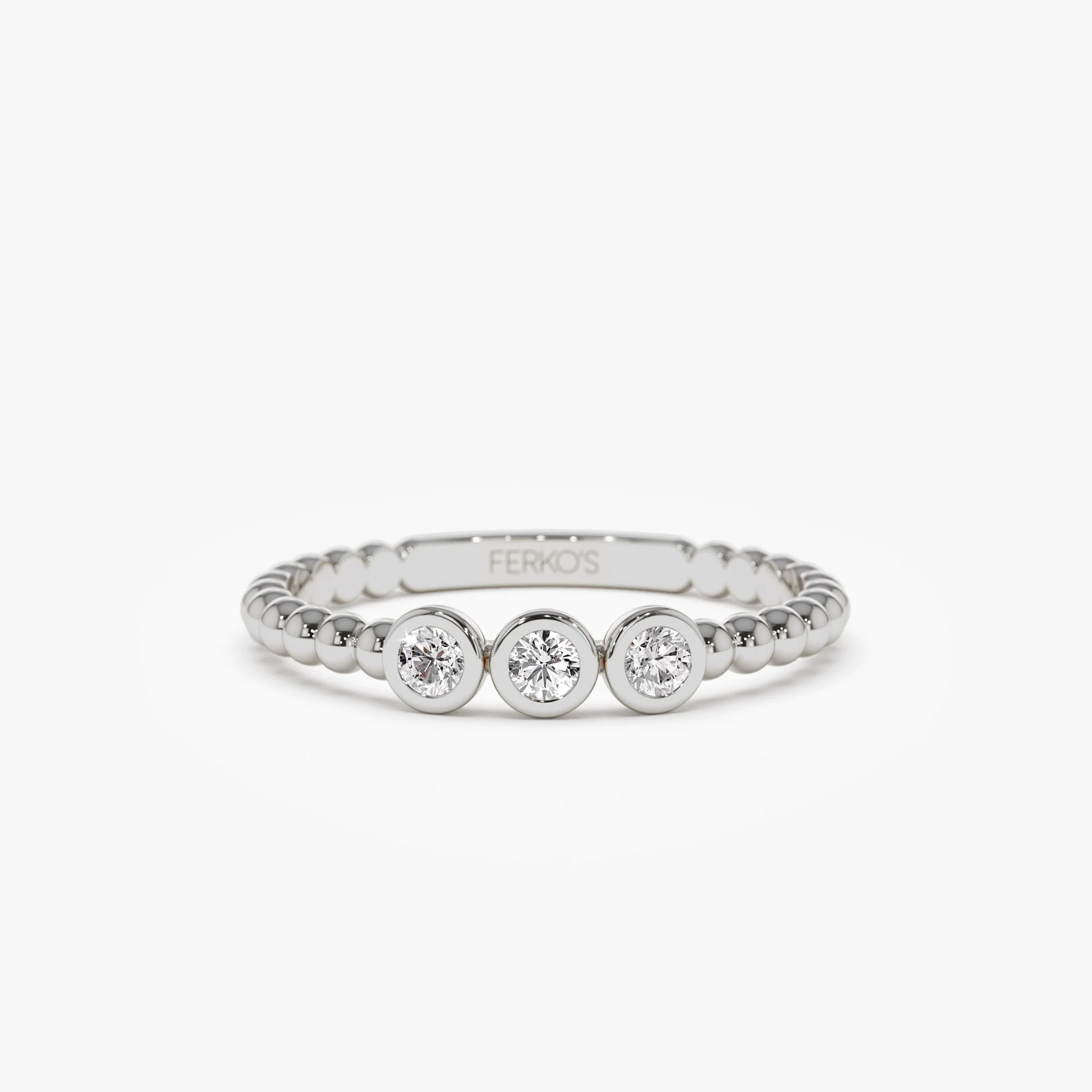 14k Beaded Three Stone Diamond Ring - Image 6