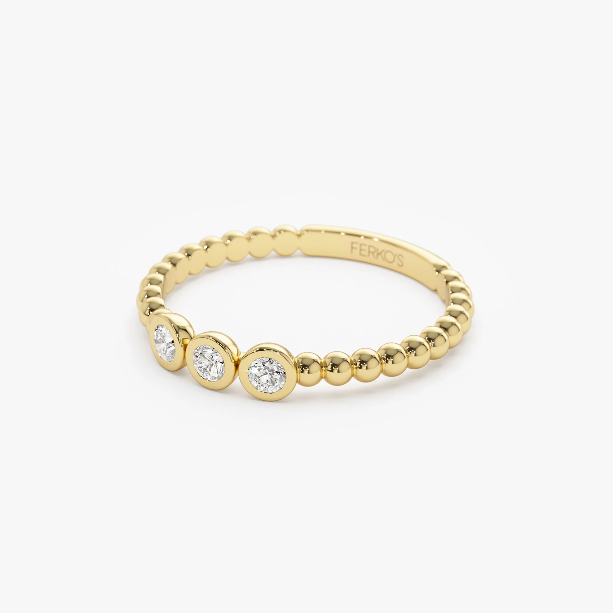 14k Beaded Three Stone Diamond Ring - Image 7