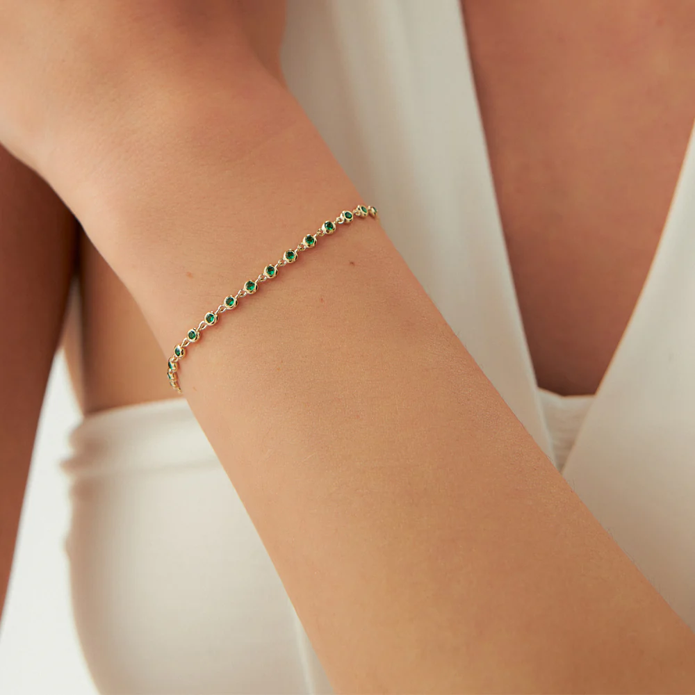 14k Bezel Set Emerald Tennis Bracelet - Image 3