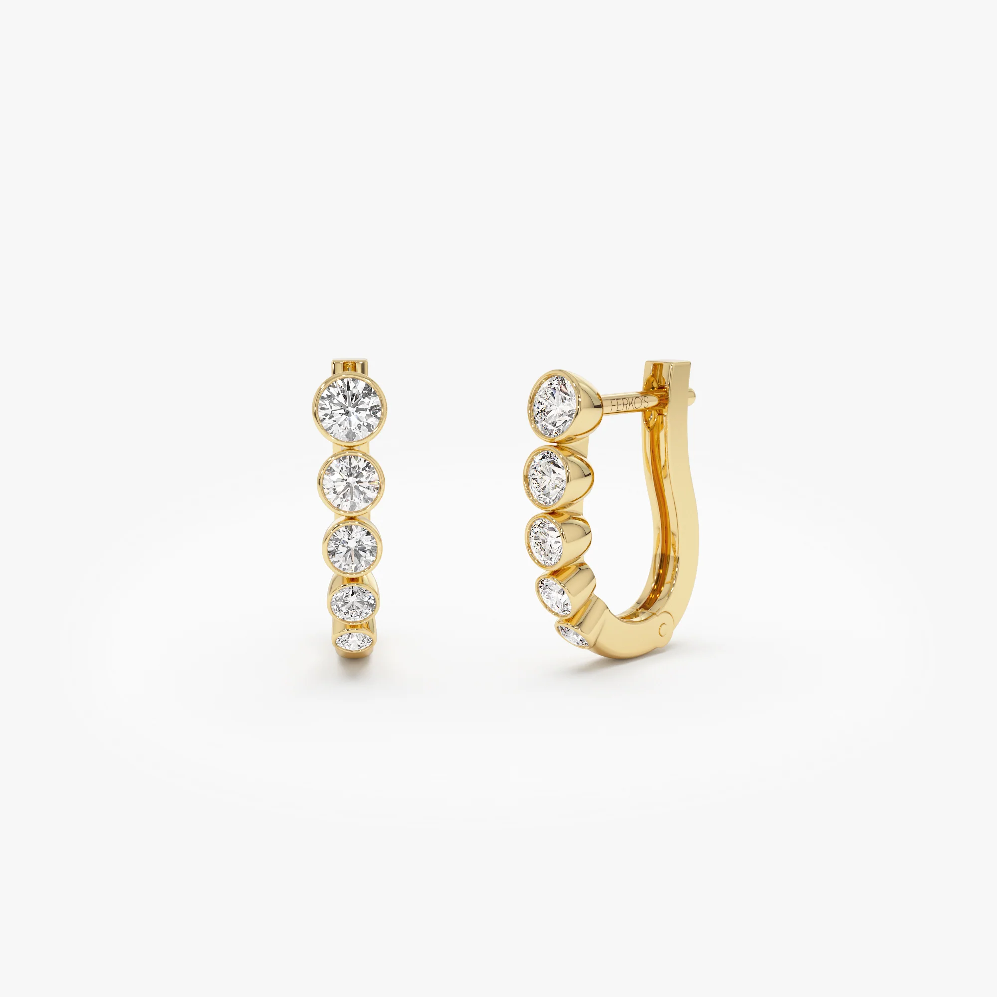 14K Bezel-Set Graduating Diamond Hoop Earrings