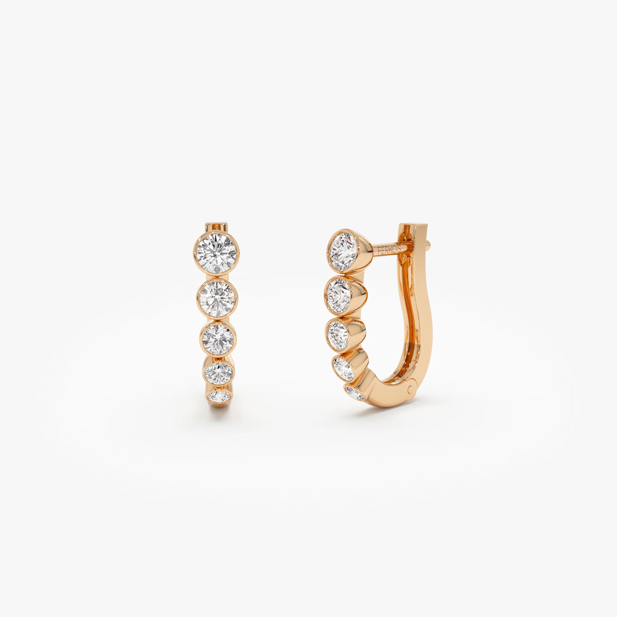 14K Bezel-Set Graduating Diamond Hoop Earrings - Image 5
