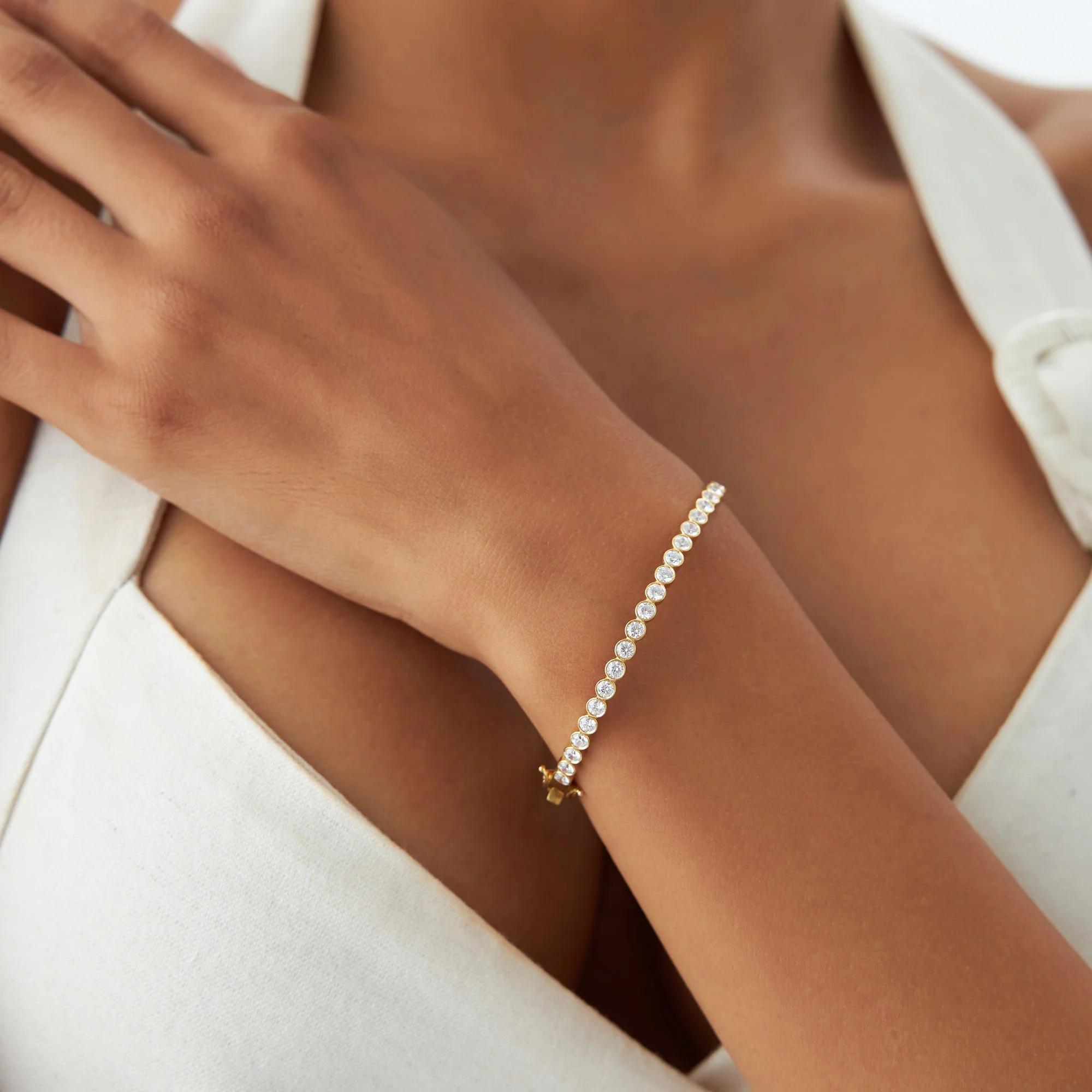 14K Bezel Setting Diamond Bangle - Image 2