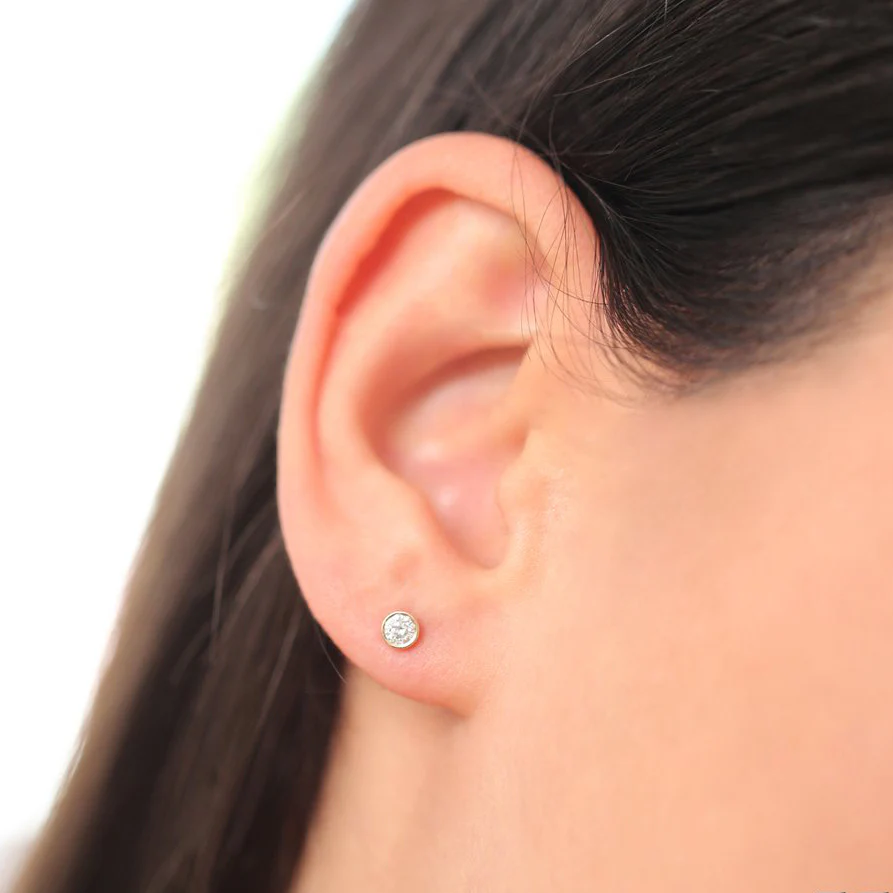14K Bezel Setting Round Diamond Studs - Image 3