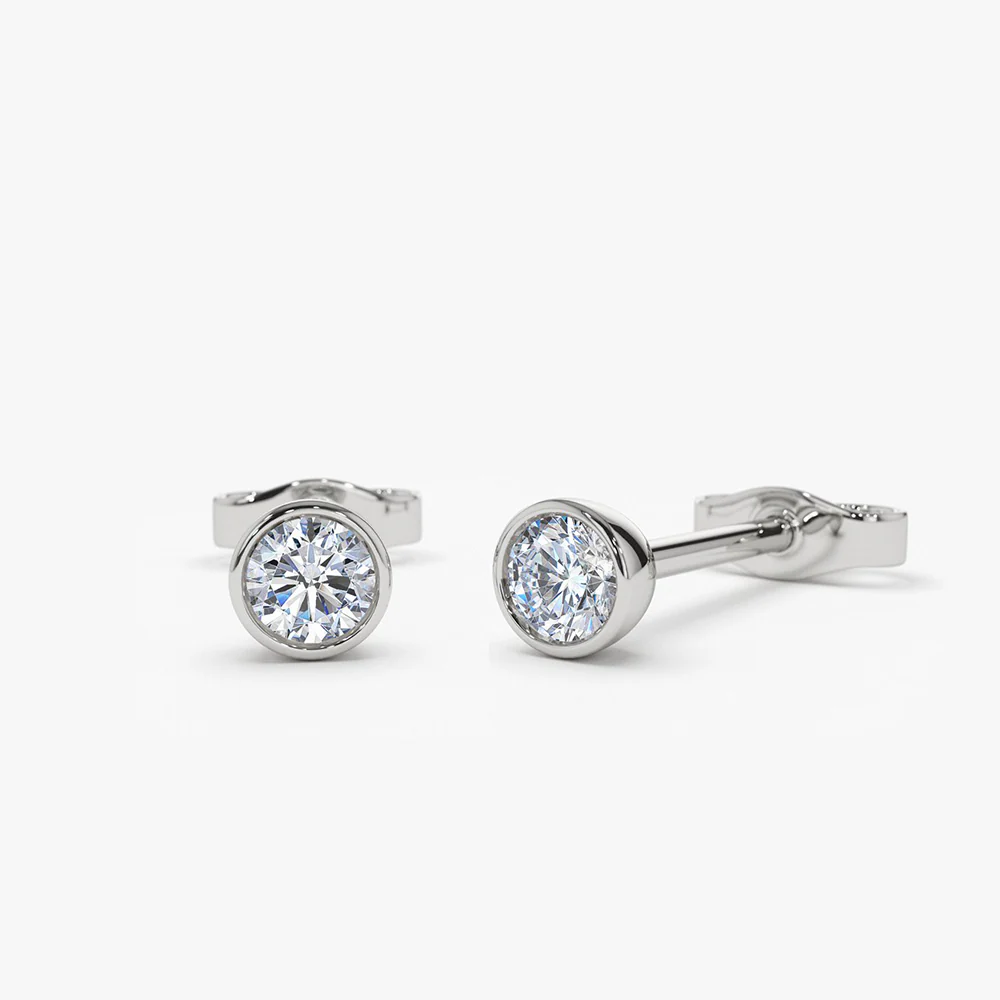 14K Bezel Setting Round Diamond Studs - Image 5