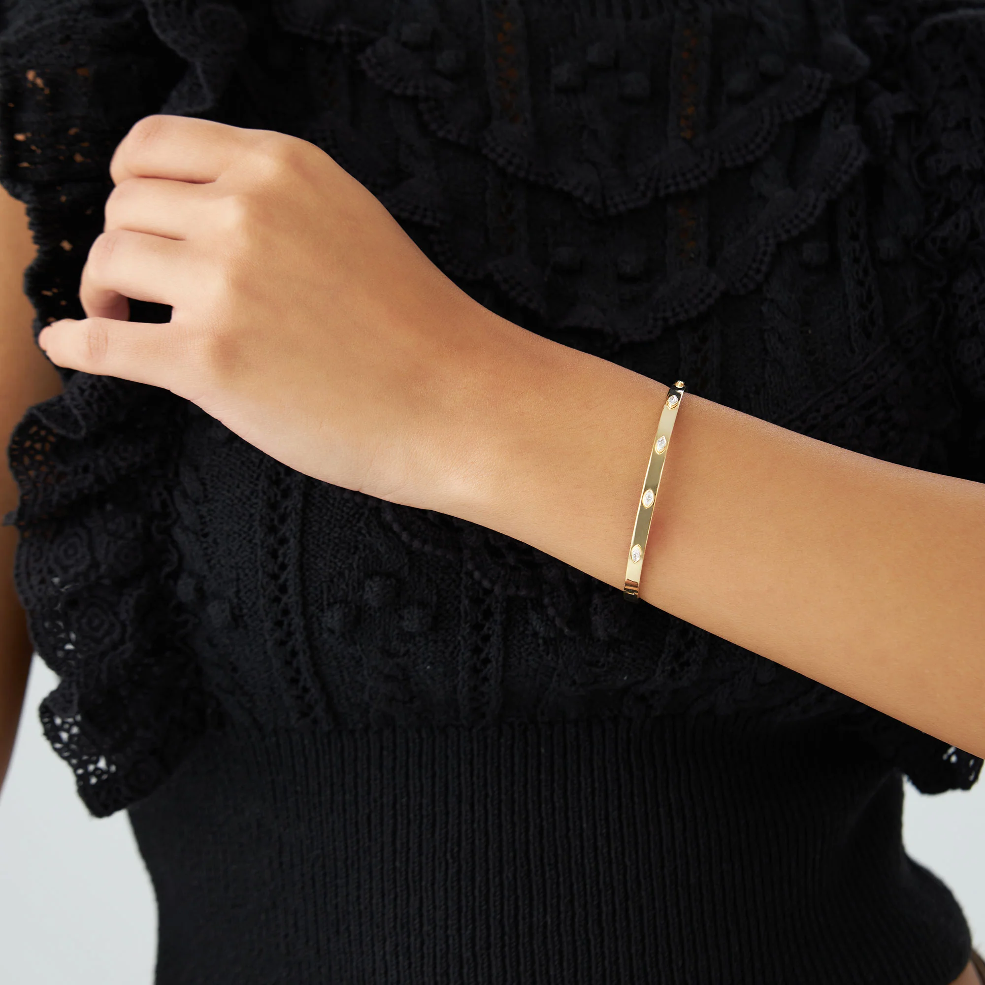 14k Bezel Setting Marquise Shaped Diamond Bangle - Image 3