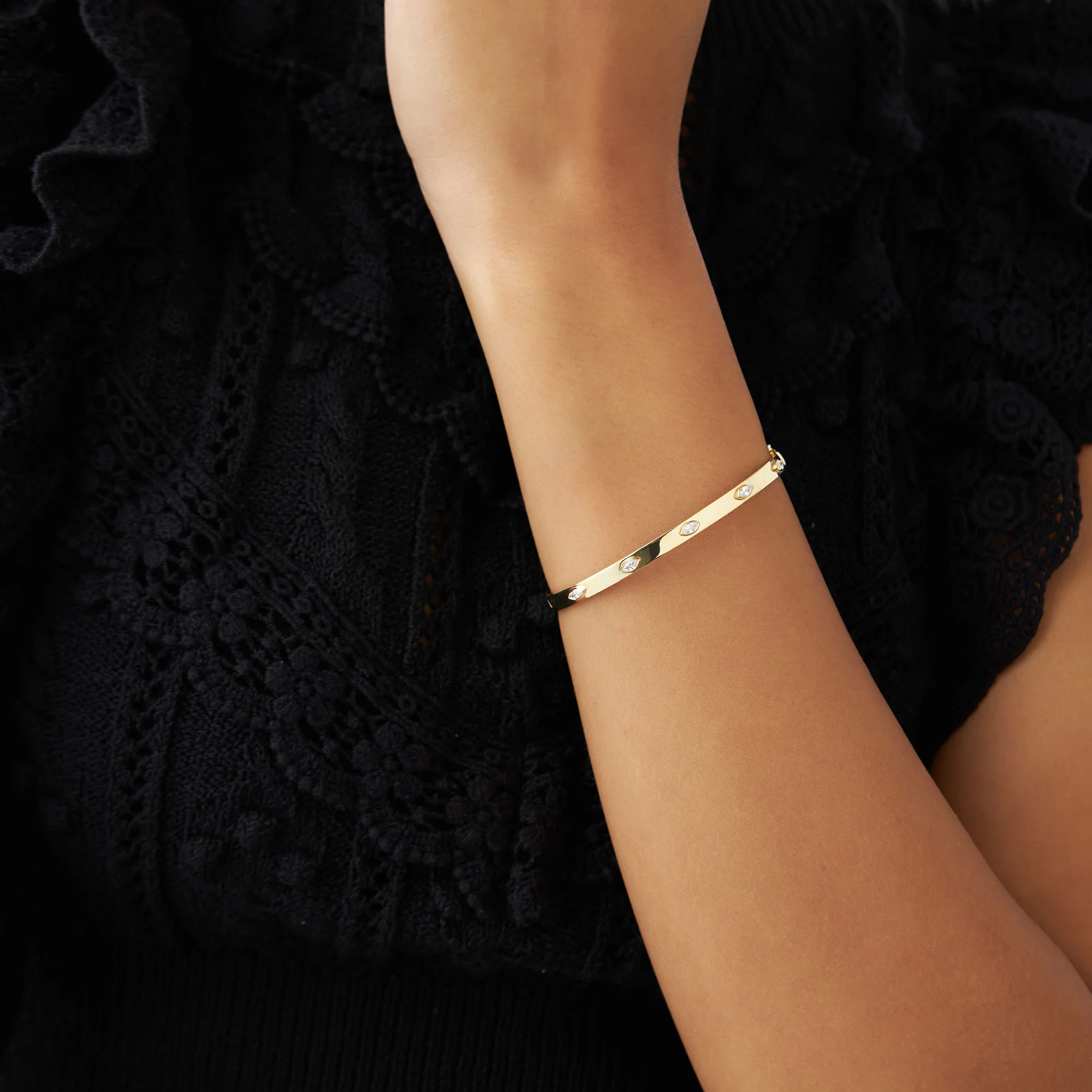 14k Bezel Setting Marquise Shaped Diamond Bangle - Image 6