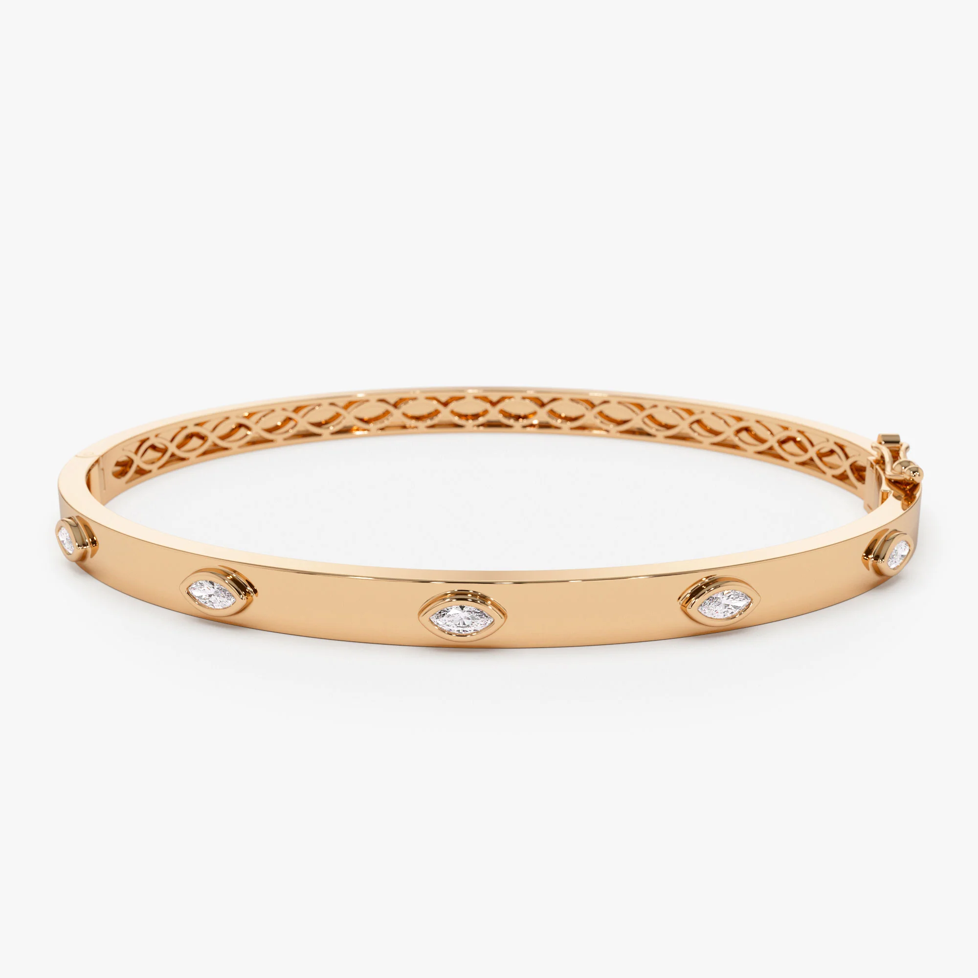 14k Bezel Setting Marquise Shaped Diamond Bangle - Image 8