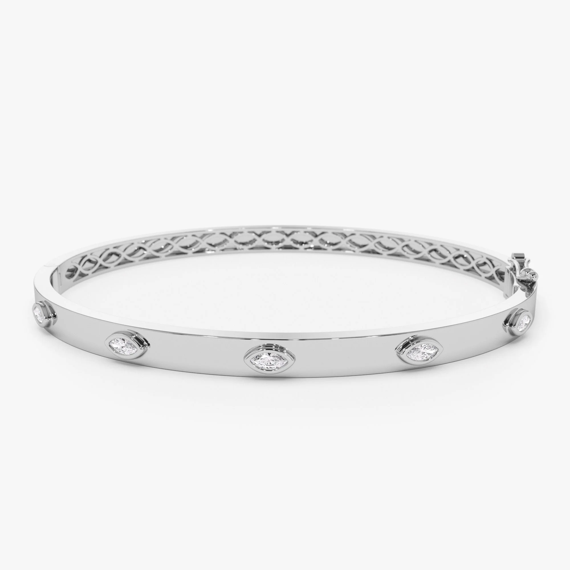14k Bezel Setting Marquise Shaped Diamond Bangle - Image 9