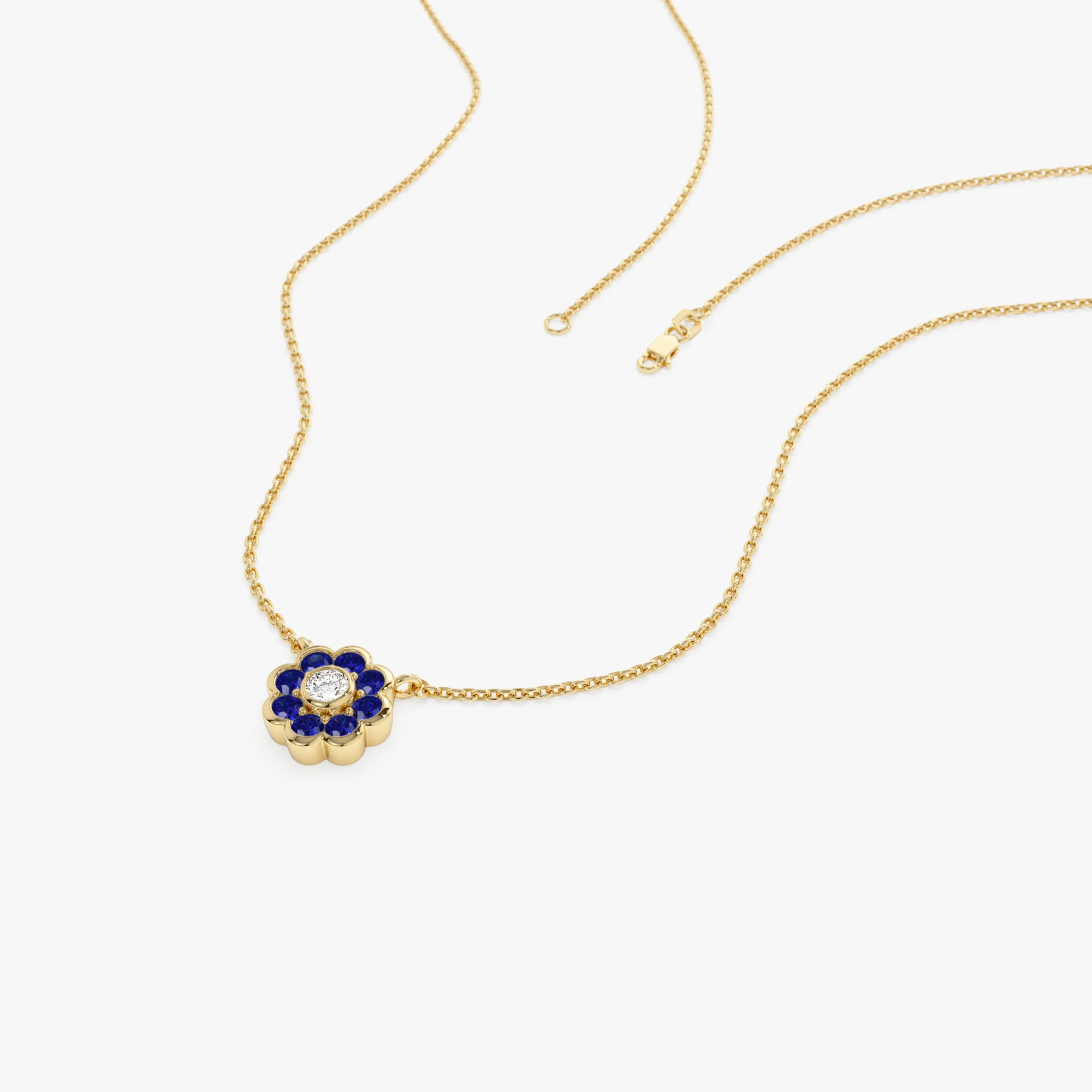 14K Bezel Setting Sapphire Flower Diamond Necklace - Image 8