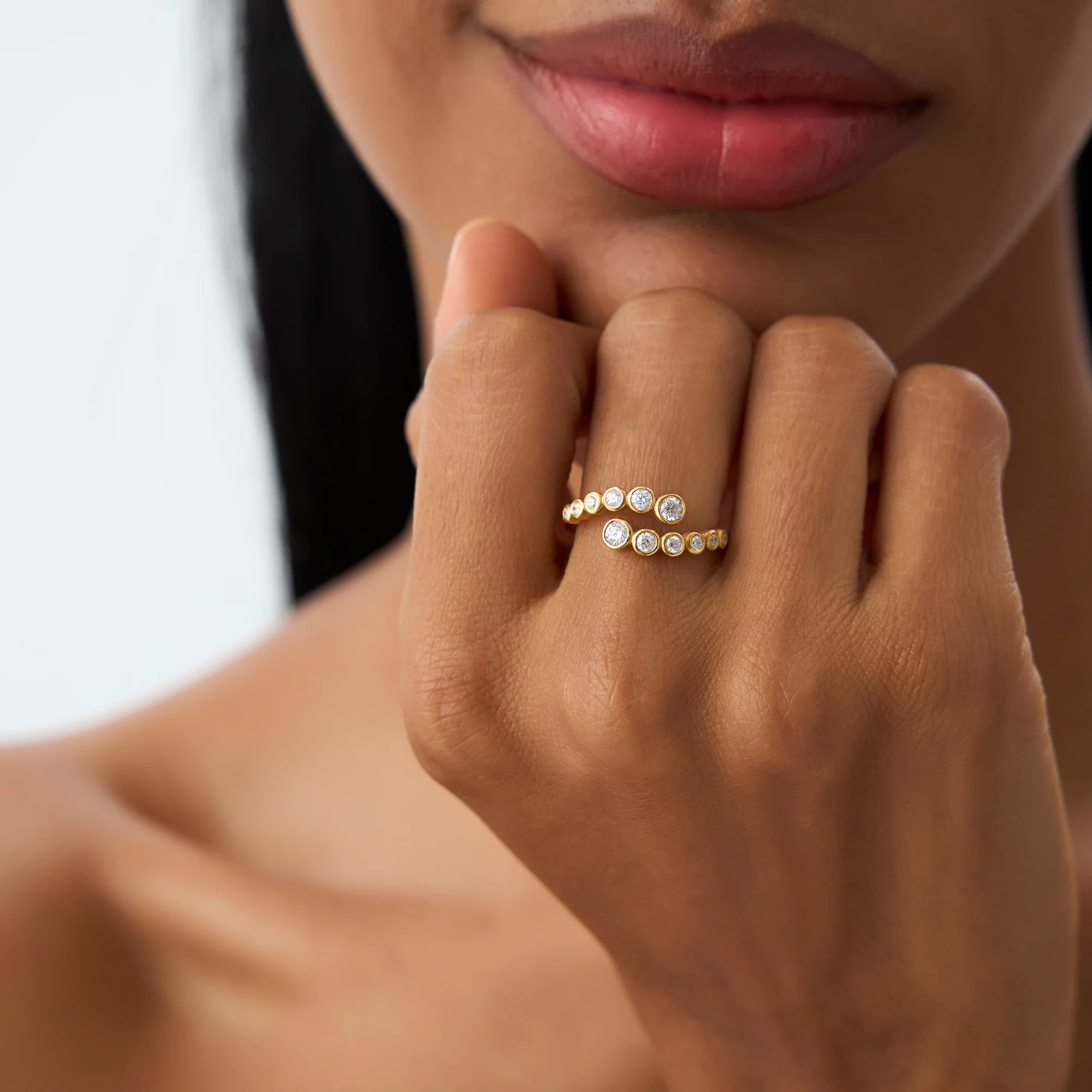 14k Bypass Curve Bezel Setting Diamond Ring - Image 2