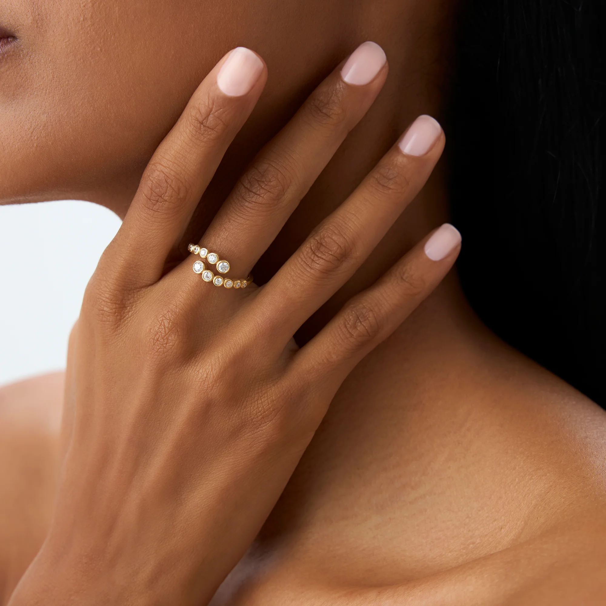 14k Bypass Curve Bezel Setting Diamond Ring - Image 4