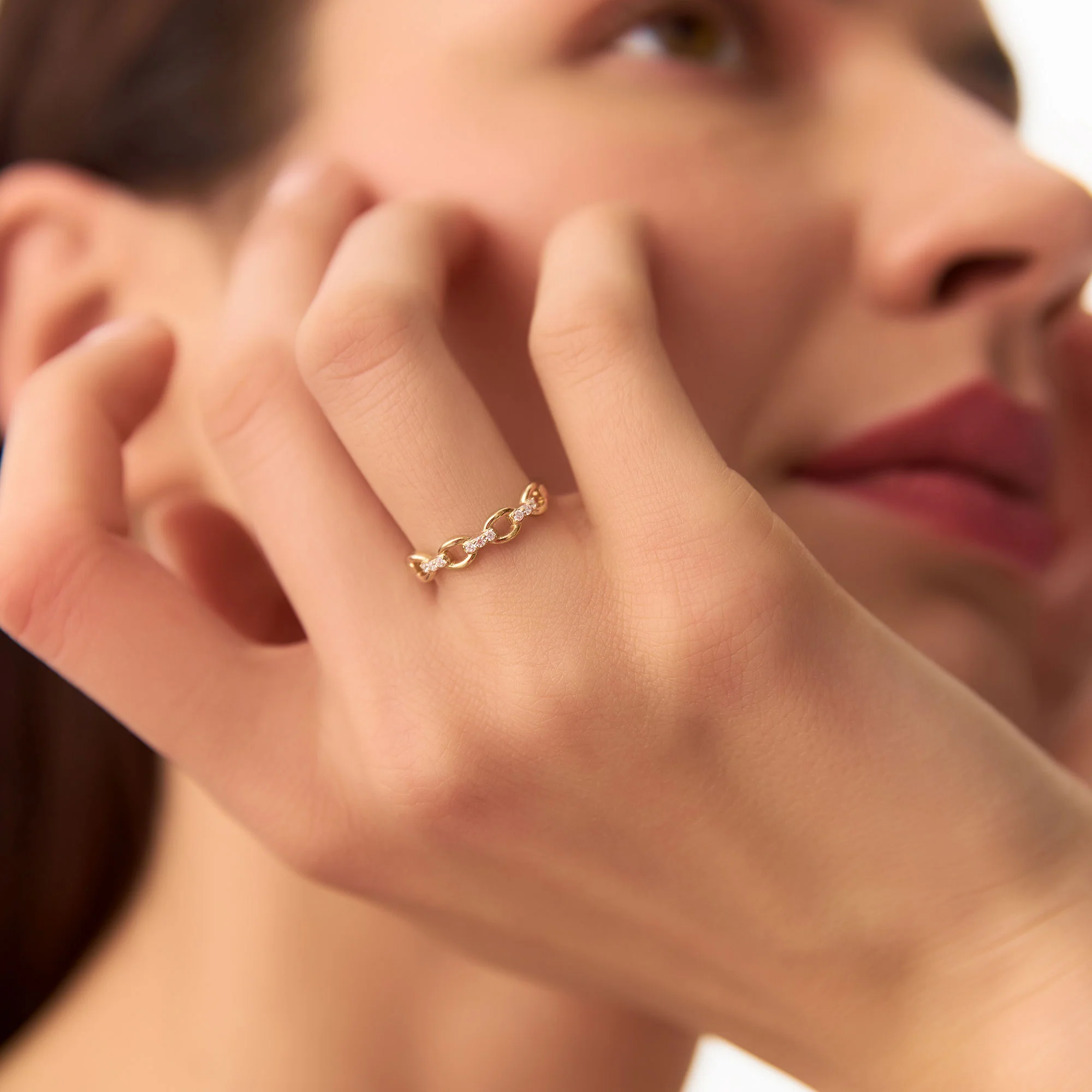 14K Cable Chain Link Diamond Ring - Image 2