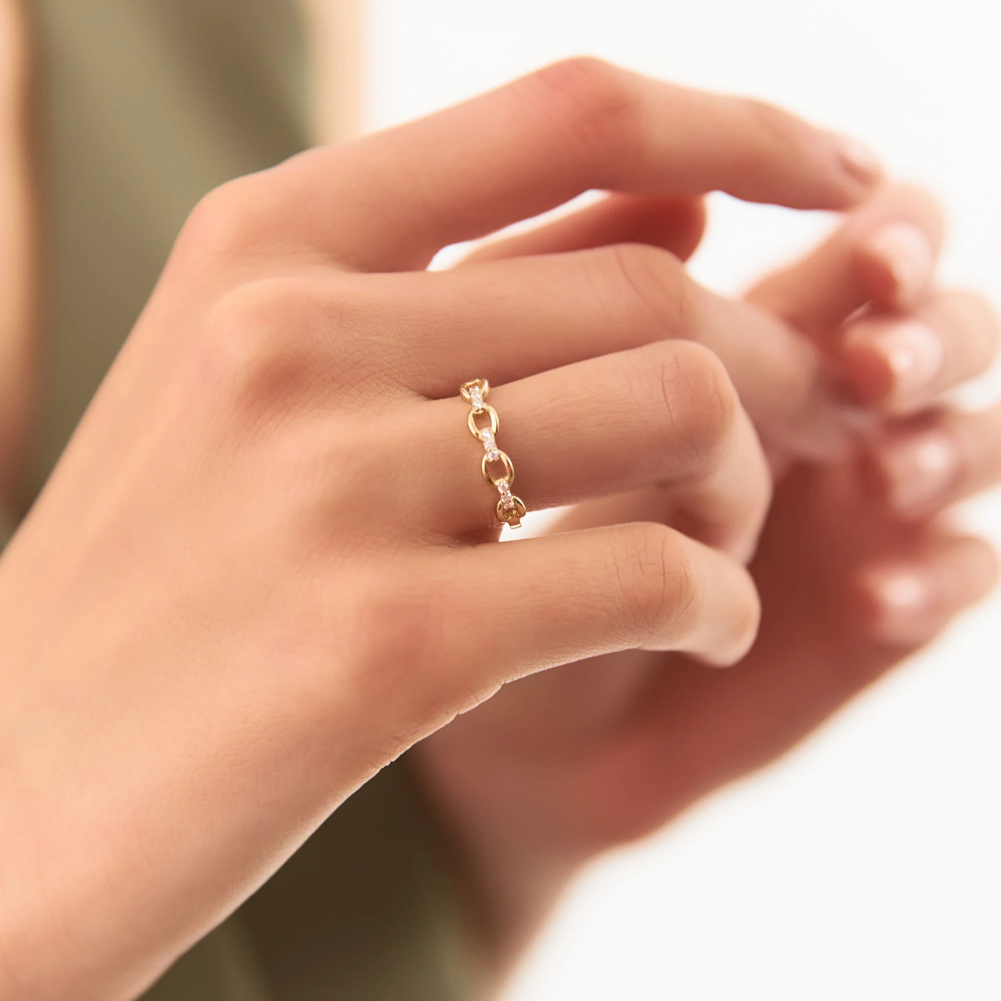14K Cable Chain Link Diamond Ring - Image 3