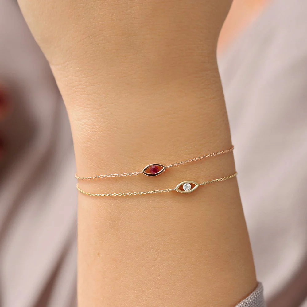 14k Channel Setting Diamond Evil Eye Bracelet - Image 3