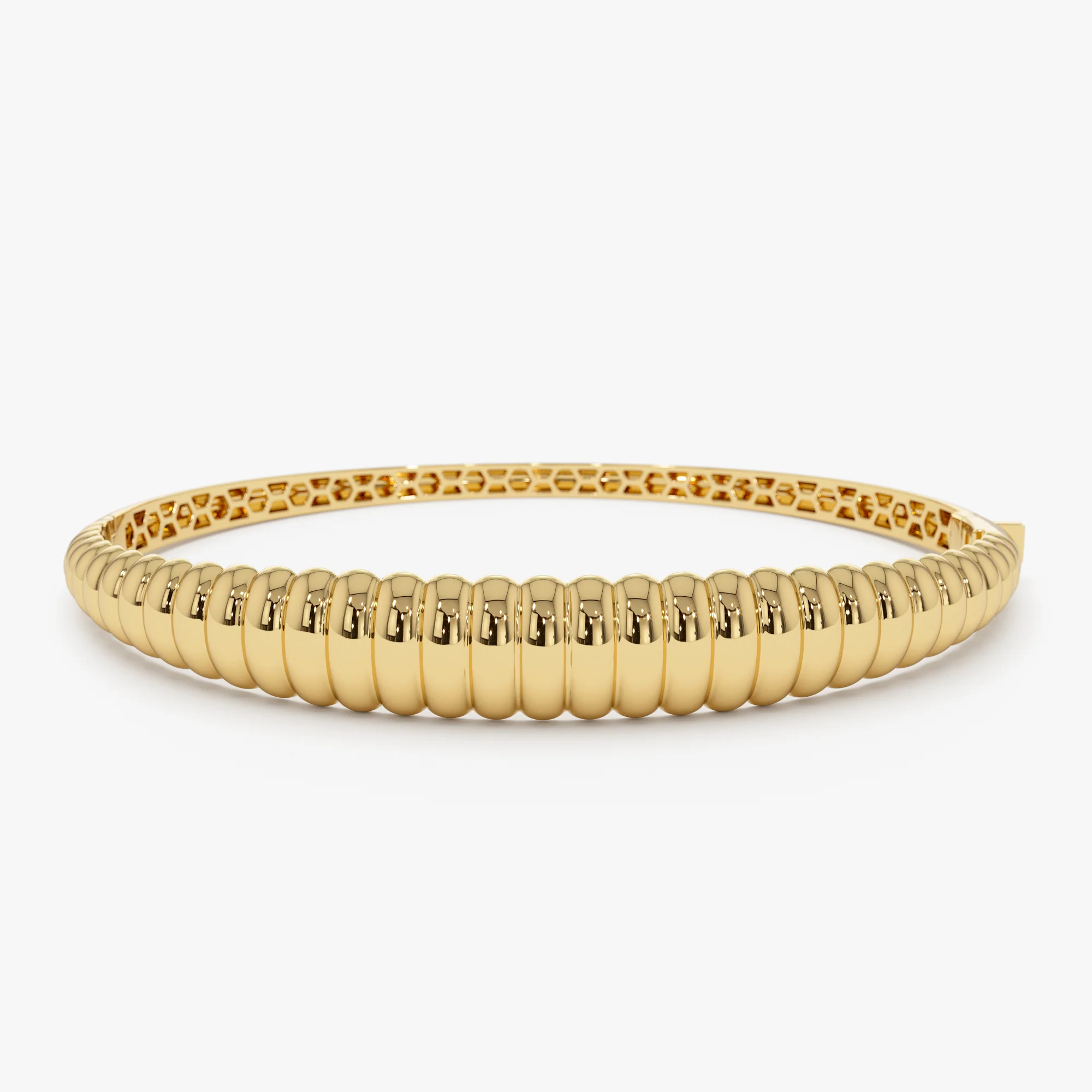 14k Chunky Ribbed Gold Bangle Bracelet
