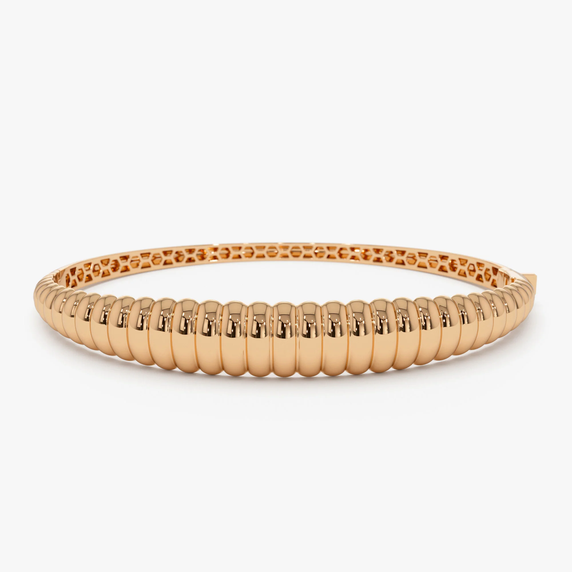 14k Chunky Ribbed Gold Bangle Bracelet - Image 6