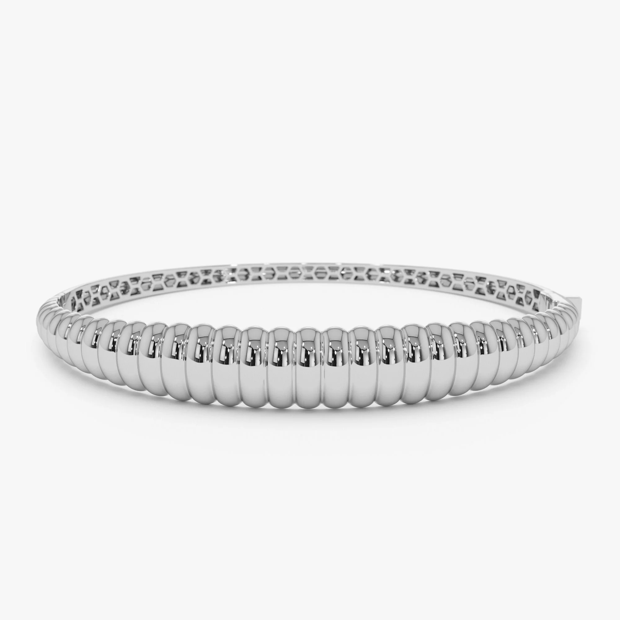 14k Chunky Ribbed Gold Bangle Bracelet - Image 7