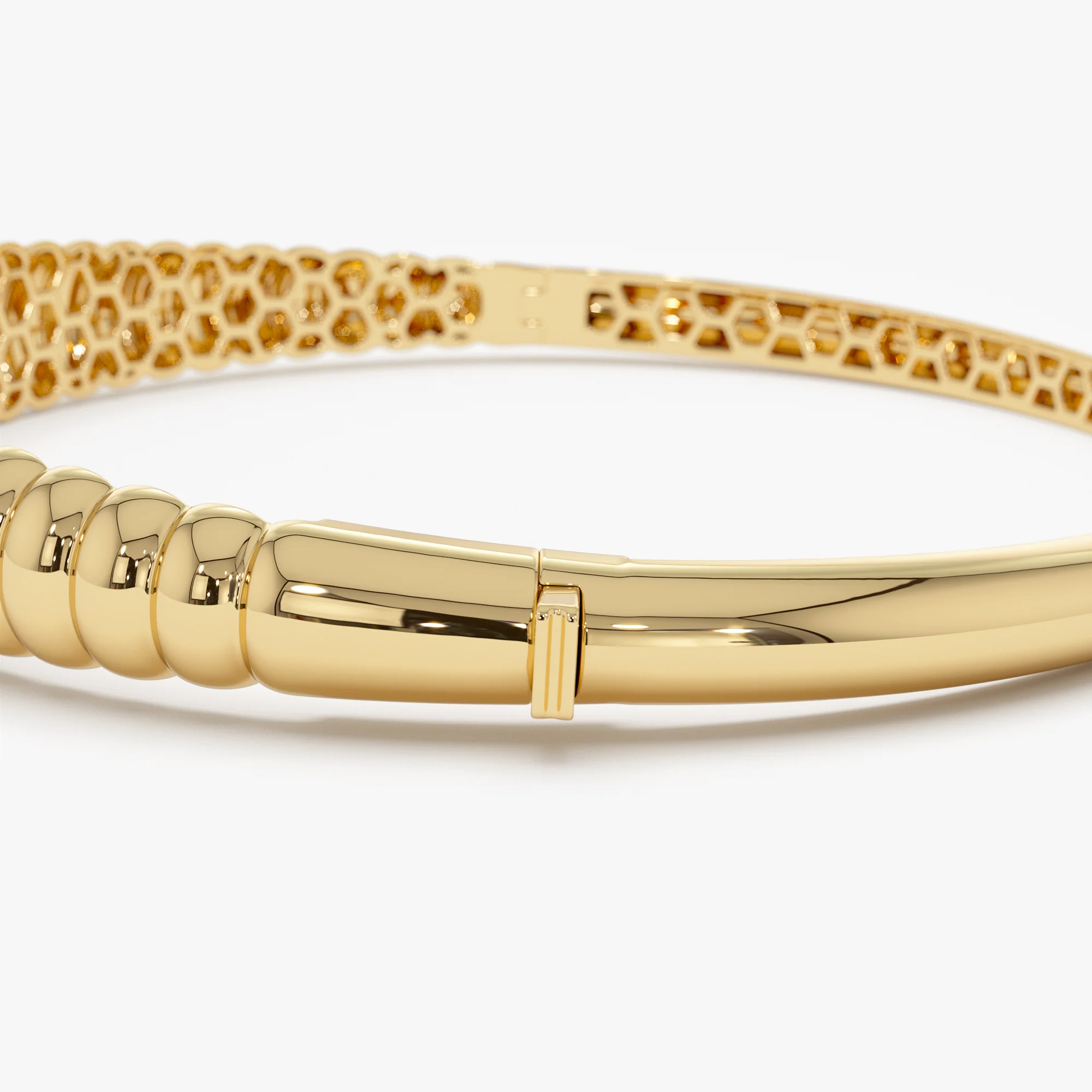 14k Chunky Ribbed Gold Bangle Bracelet - Image 9