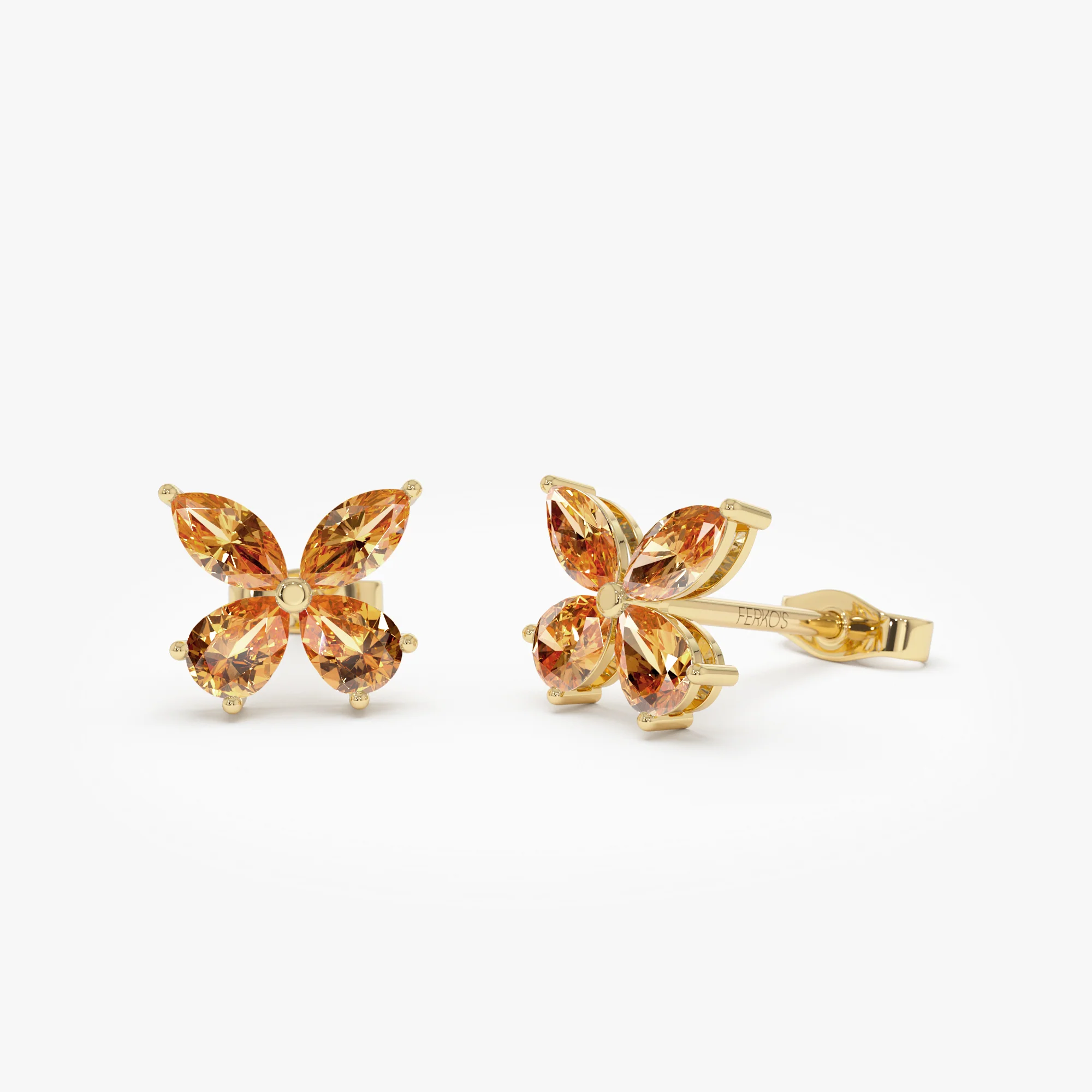 14K Citrine Butterfly Stud Earrings