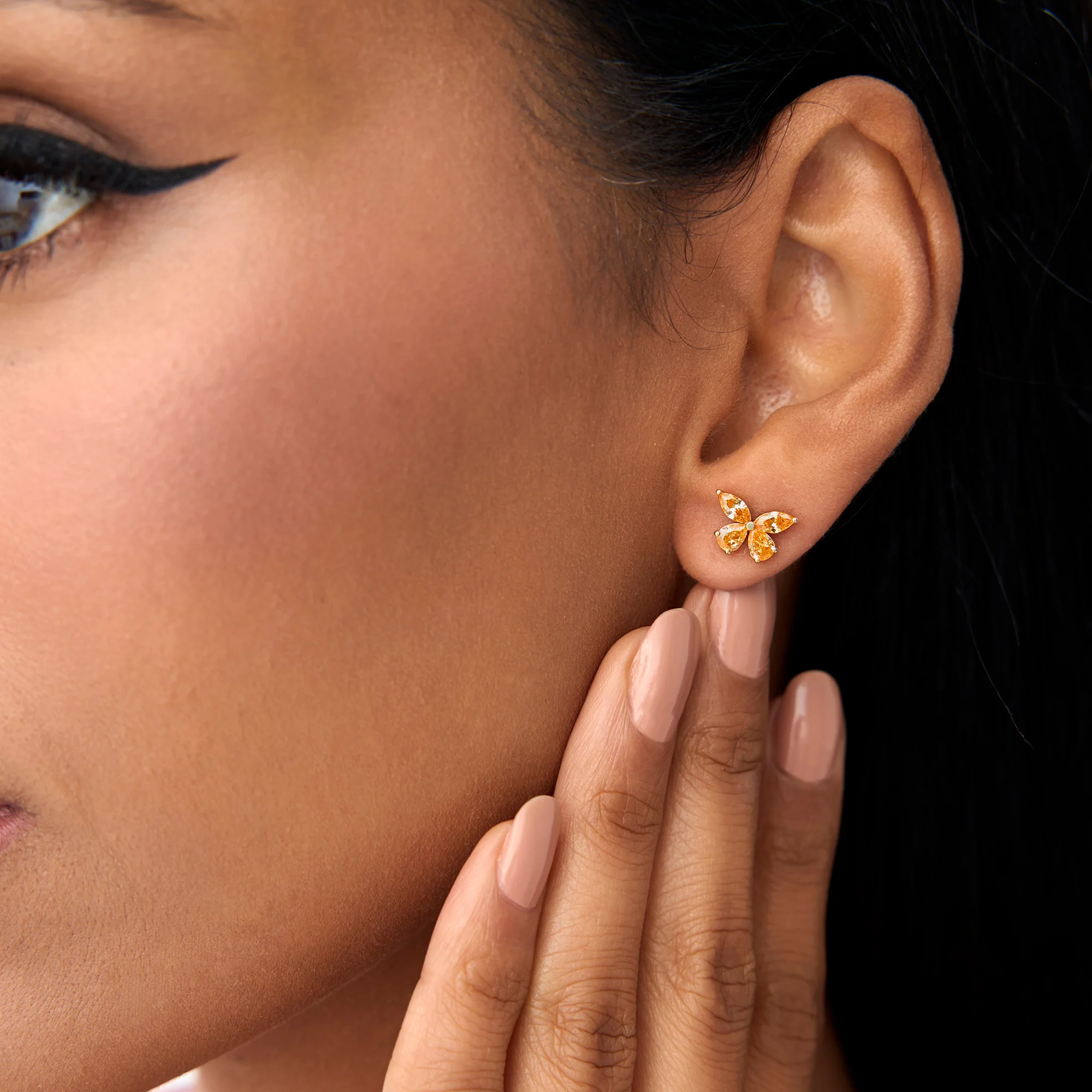 14K Citrine Butterfly Stud Earrings - Image 2