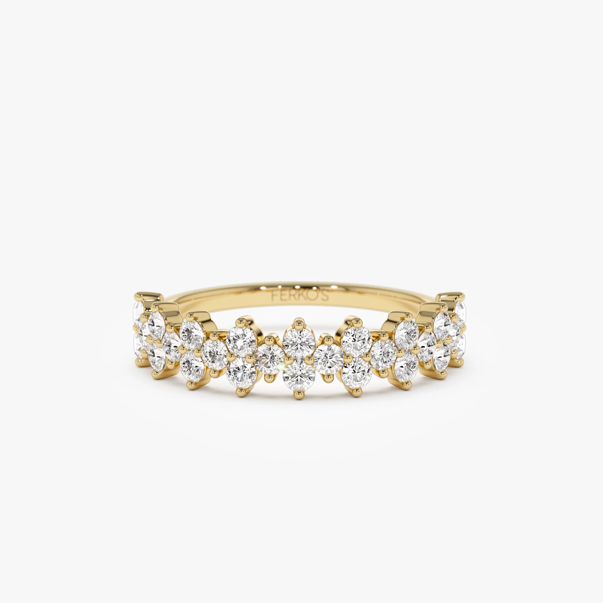 14k Cluster Diamond Half Eternity Wedding Band