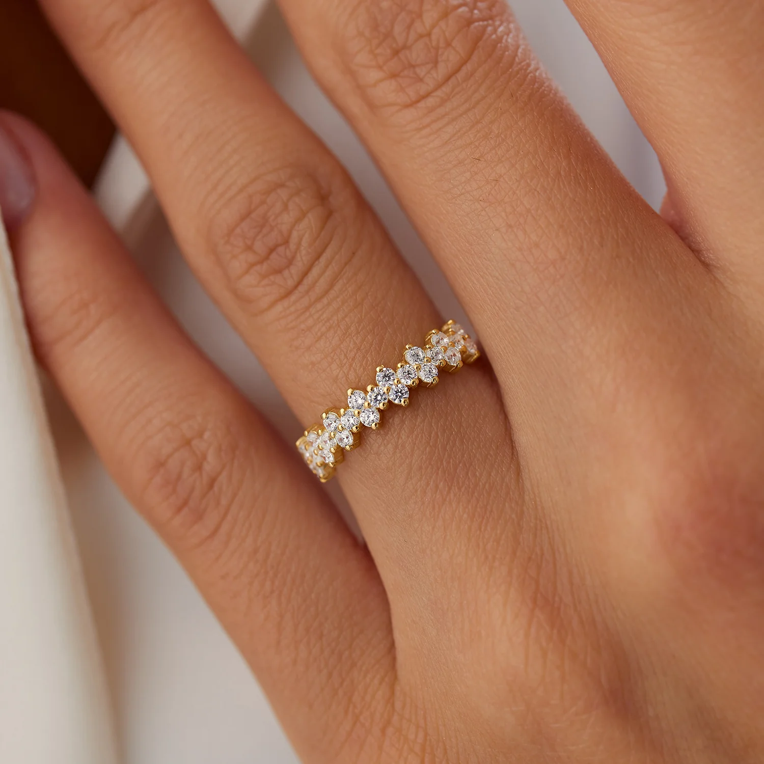14k Cluster Diamond Half Eternity Wedding Band - Image 2
