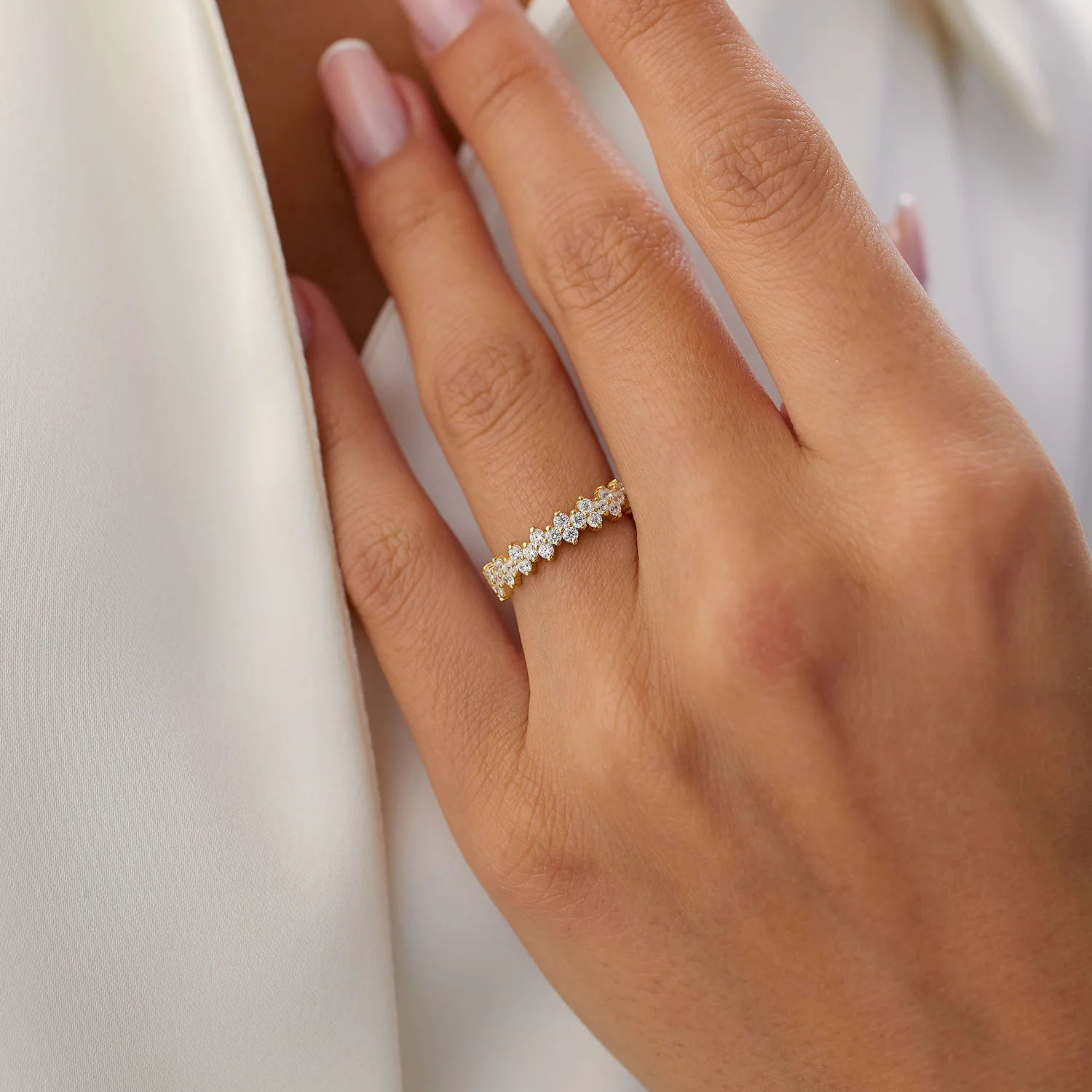 14k Cluster Diamond Half Eternity Wedding Band - Image 3