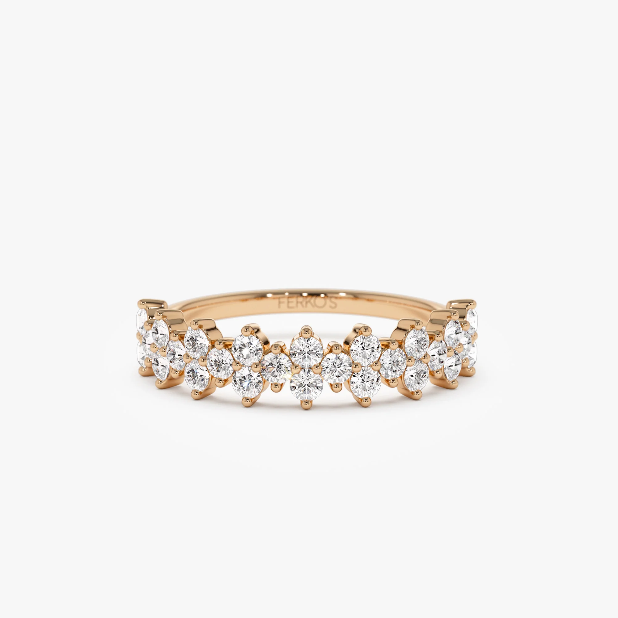 14k Cluster Diamond Half Eternity Wedding Band - Image 4