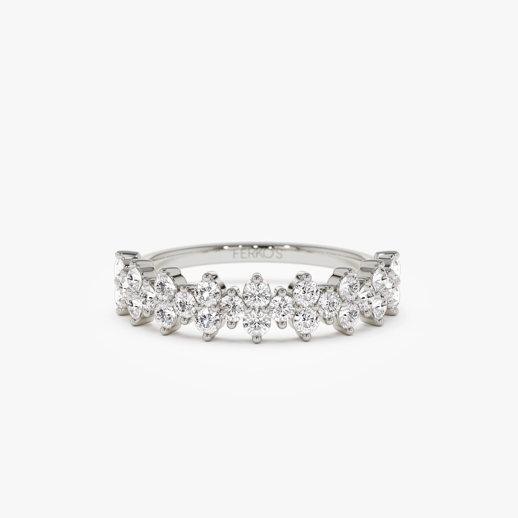 14k Cluster Diamond Half Eternity Wedding Band - Image 5