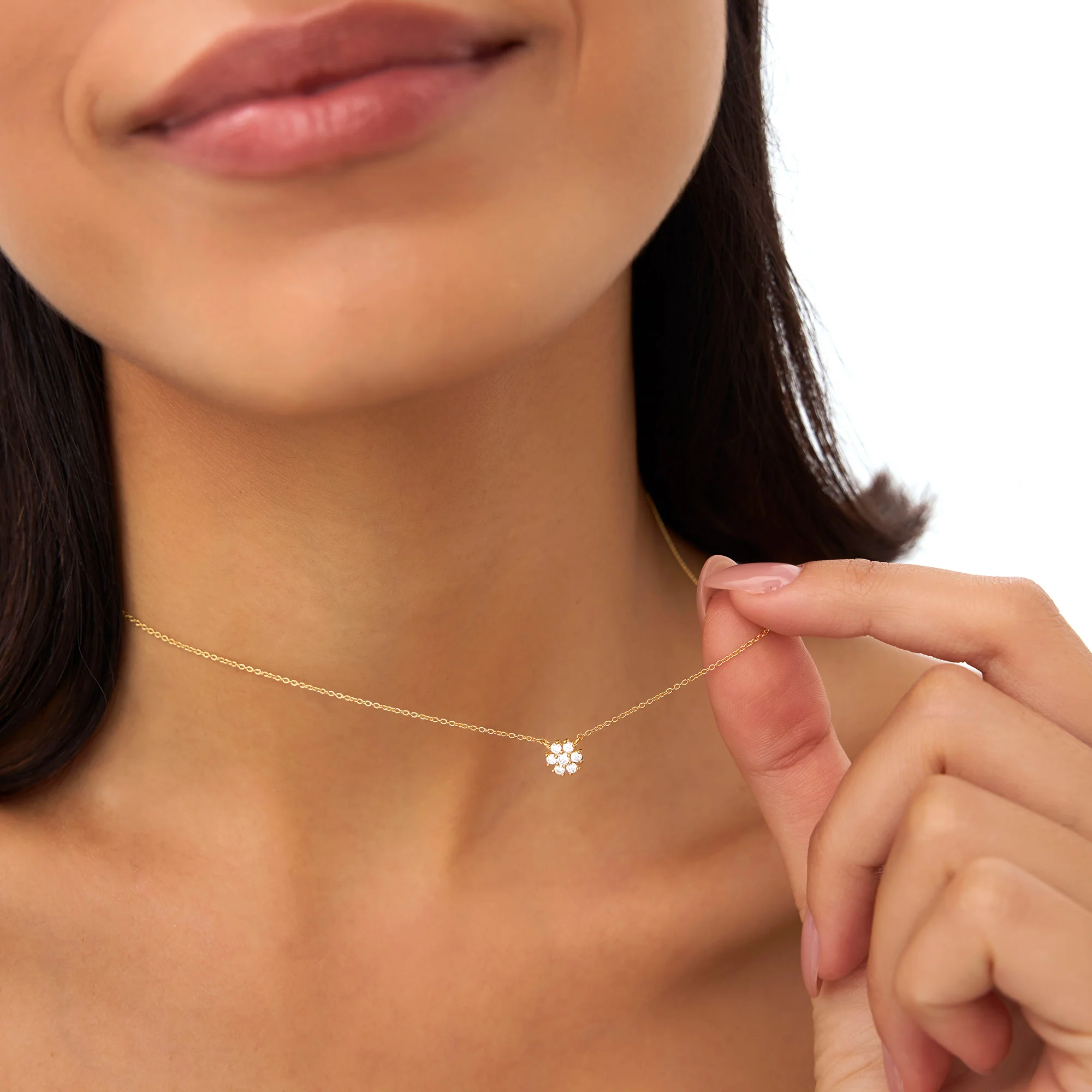 14k Cluster Flower Diamond Necklace - Image 3