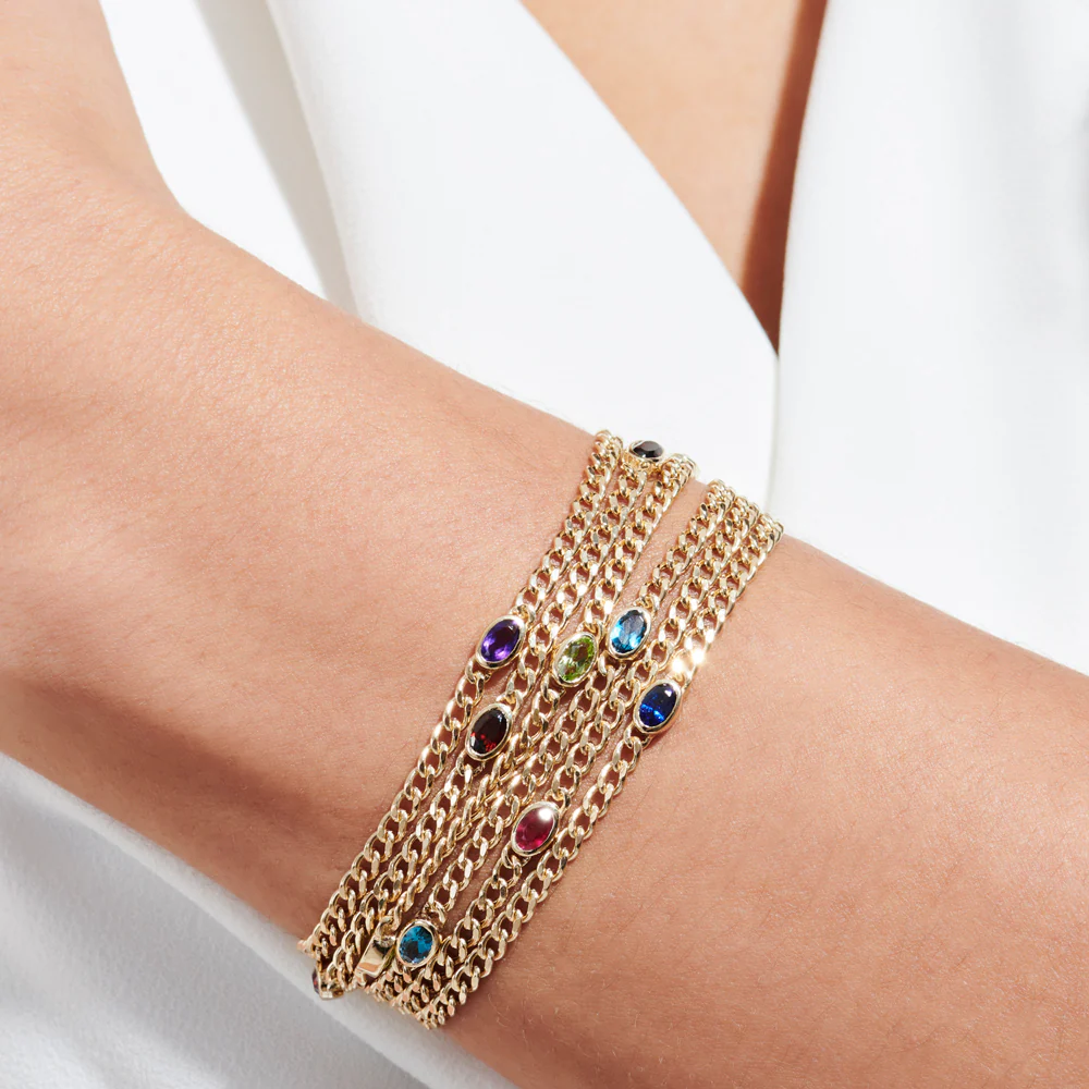 14k Cuban Link Bracelet w/ Bezel Setting London Blue Topaz - Image 6